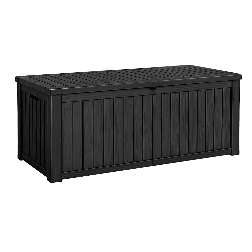 Devoko 100 Gallon Waterproof Large Resin Deck Box Indoor Outdoor Lockable Storage Container for Patio Furniture Cushions Garden Tools (100 Gallon, Black)