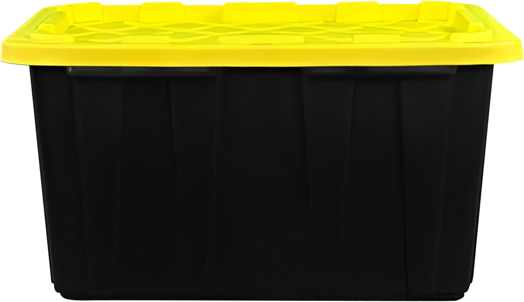 BLACK & YELLOW 27-Gallon Storage Bin with Snap-on Lid, Heavy Duty Plastic Storage Bins with Lid, Stackable, 2 Pack