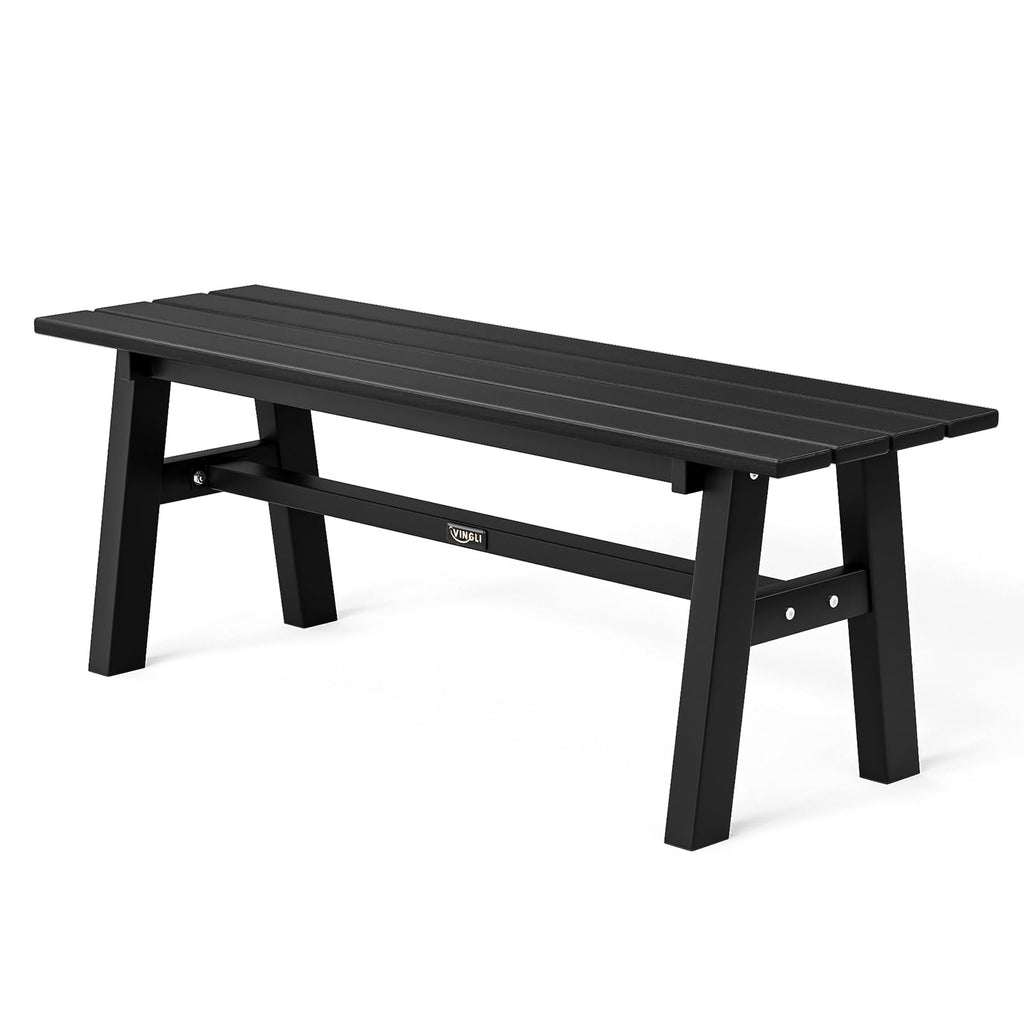 VINGLI 47” Outdoor HDPE Bench, Weatherproof Garden Bench w/Metal Legs, Poly Lumber Porch Benches, 660 LBS Capacity Outdoor Backless Patio Benches for Entryway Deck (Black)