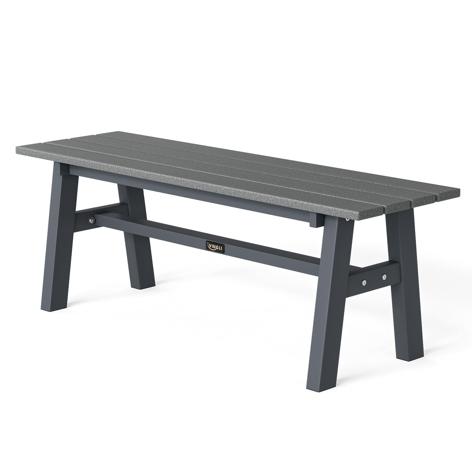 VINGLI 47” Outdoor HDPE Bench, Weatherproof Garden Bench w/Metal Legs, Poly Lumber Porch Benches, 660 LBS Capacity Outdoor Backless Patio Benches for Entryway Deck (Black)