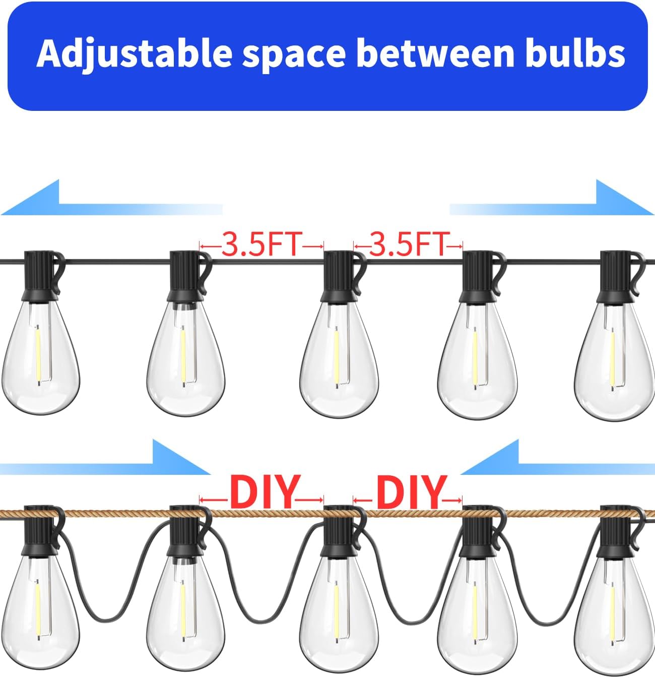luckystyle 120FT LED Outdoor String Lights with 30+2 Edison Shatterproof Waterproof Bulbs, 2700K Commercial Grade Patio Lights, Heavy Duty Outside Hanging Outdoor Lights for Garden Porch Deck Decor