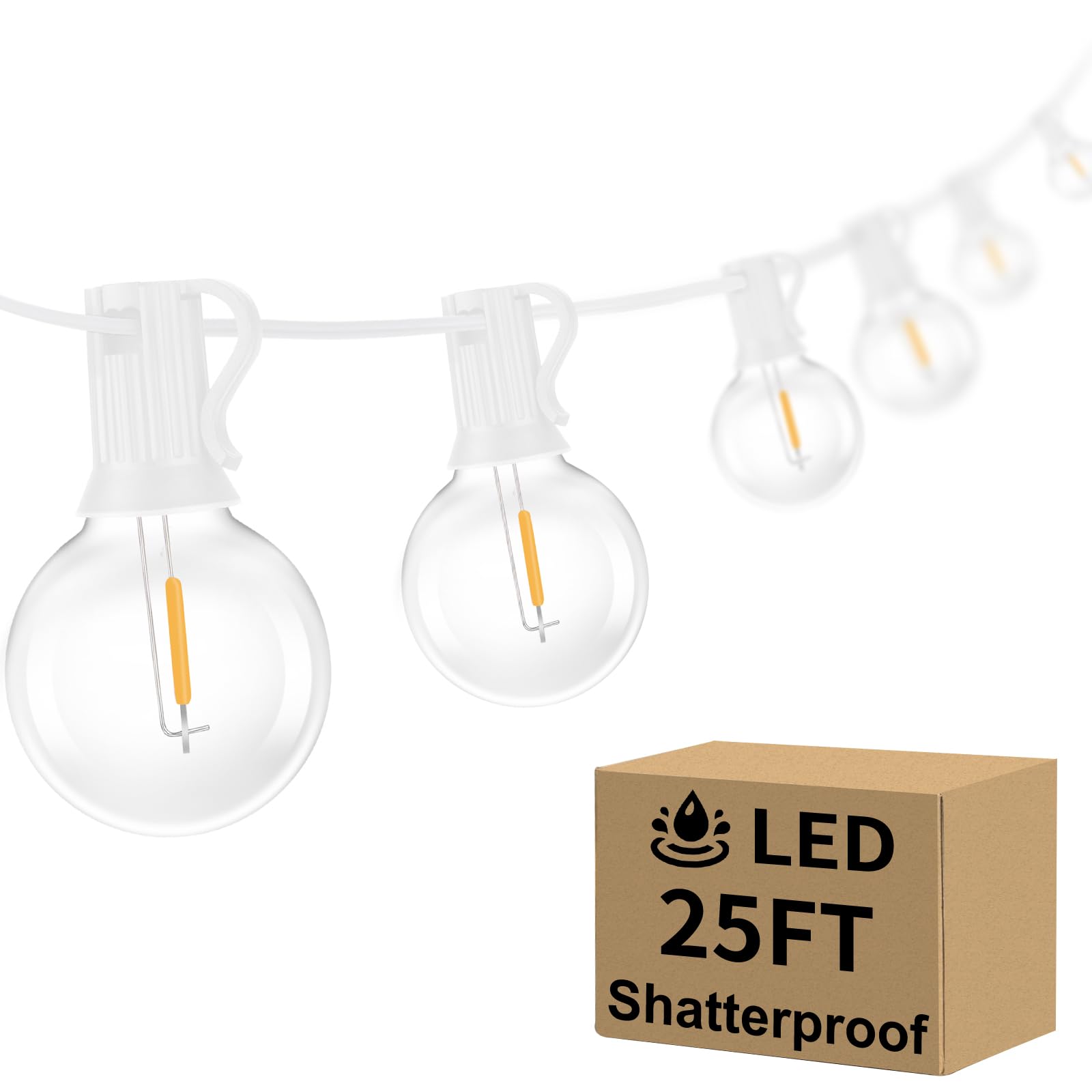 100ft 2-Pack Outdoor G40 LED Globe String Lights Dimmable Waterproof Shatterproof Light Strings with 52 Bulbs Connectable Commercial Hanging Lights for Christmas Patio House Backyard Balcony Party