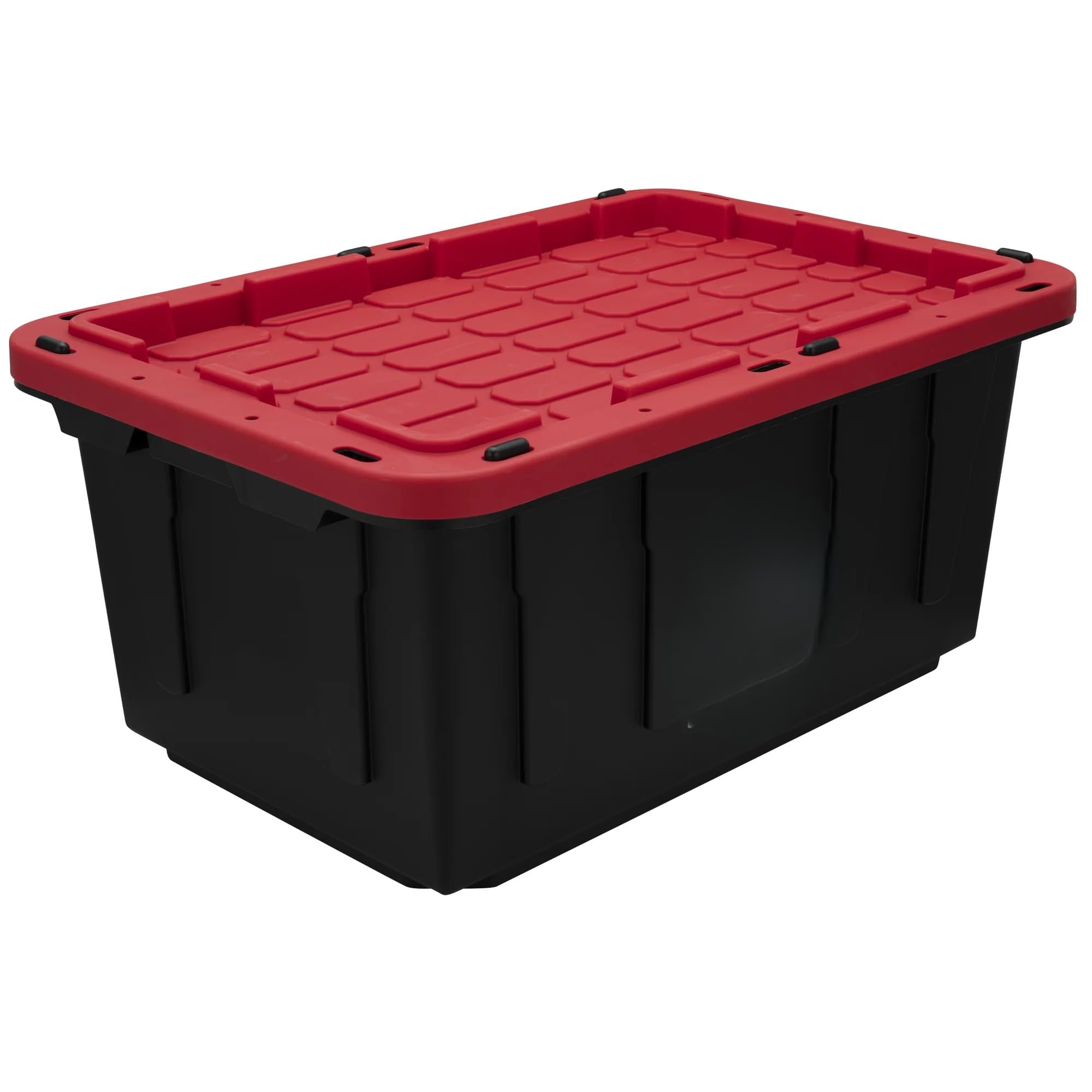 12-gallon Plastic Storage Box, Sturdy and Durable with A Lockable Lid, Suitable for Outdoor, Garage, Basement and Indoor Item Organization, Stackable Storage Box, Black Base and Red Lid
