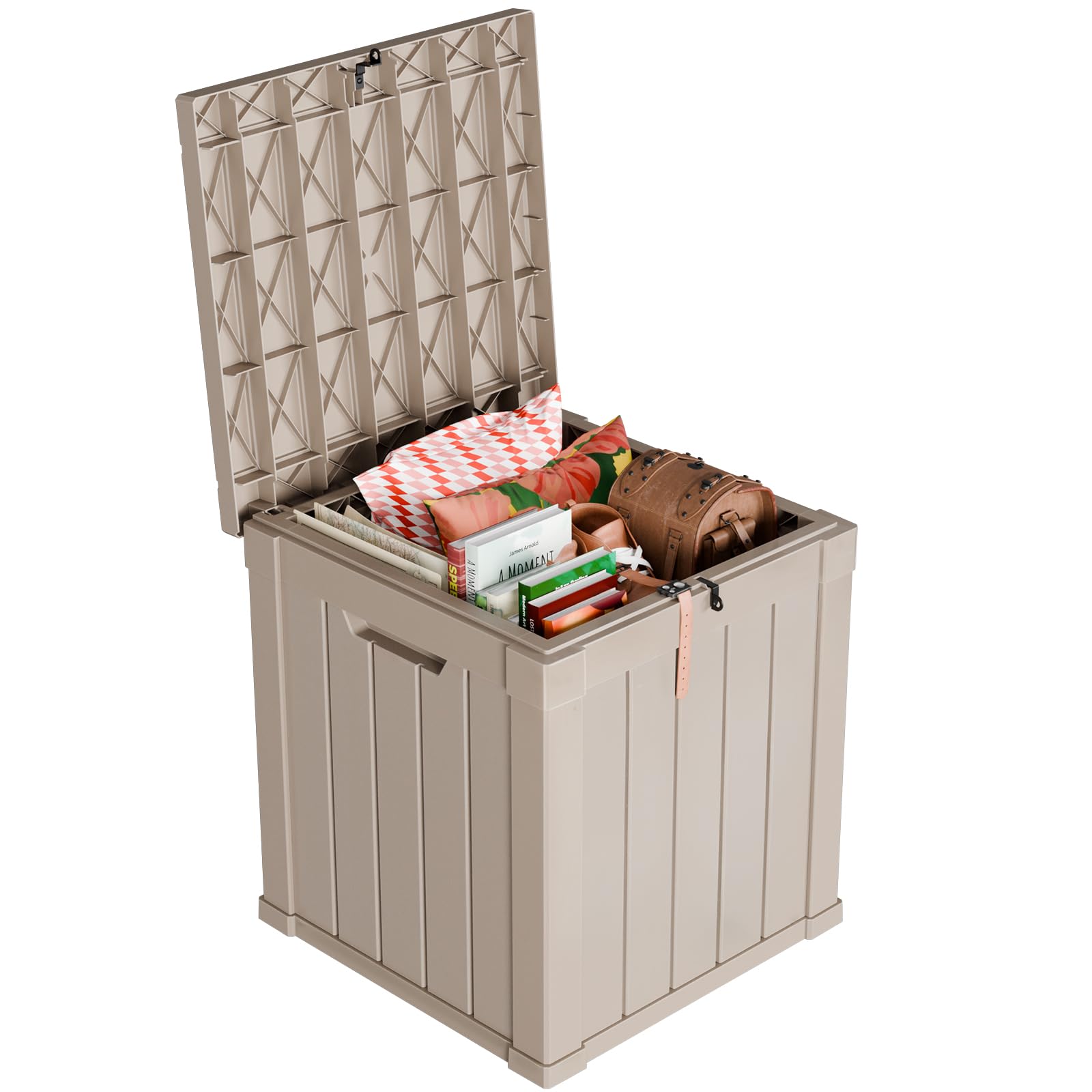 PatioZen 90 Gallon Resin Deck Box, Lockable Patio Outdoor Storage Box for Furniture, Garden Tools and Tools Storage, Waterproof Outside Storage Box - Black