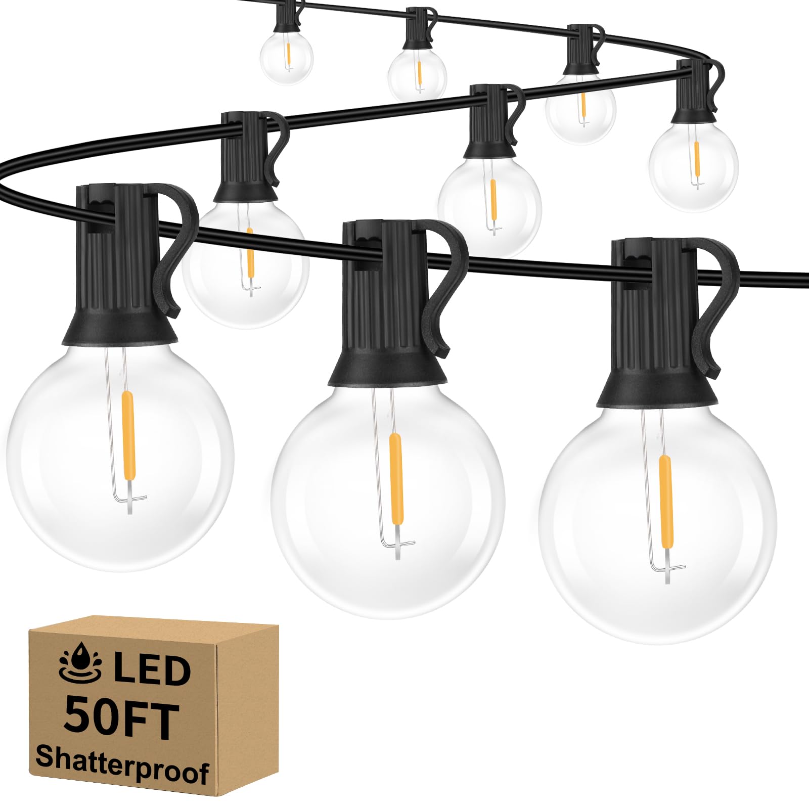 100ft 2-Pack Outdoor G40 LED Globe String Lights Dimmable Waterproof Shatterproof Light Strings with 52 Bulbs Connectable Commercial Hanging Lights for Christmas Patio House Backyard Balcony Party