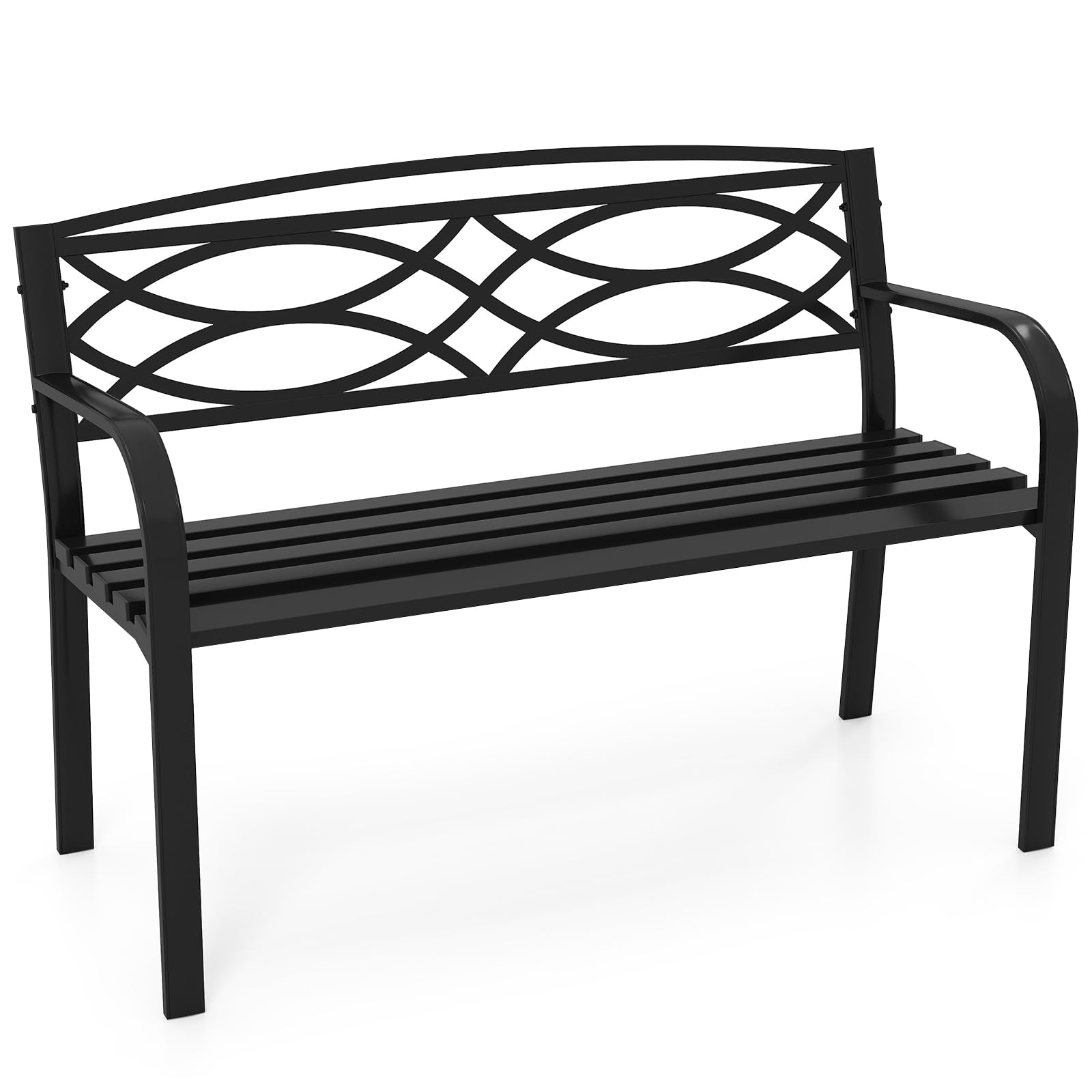 Tangkula Metal Patio Park Bench, Outdoor Garden Bench Loveseat for 2-3 People with Curved Armrests & Minimalist Backrest, Heavy-Duty Outdside Seating for Backyard, Poolside, Porch (Black)