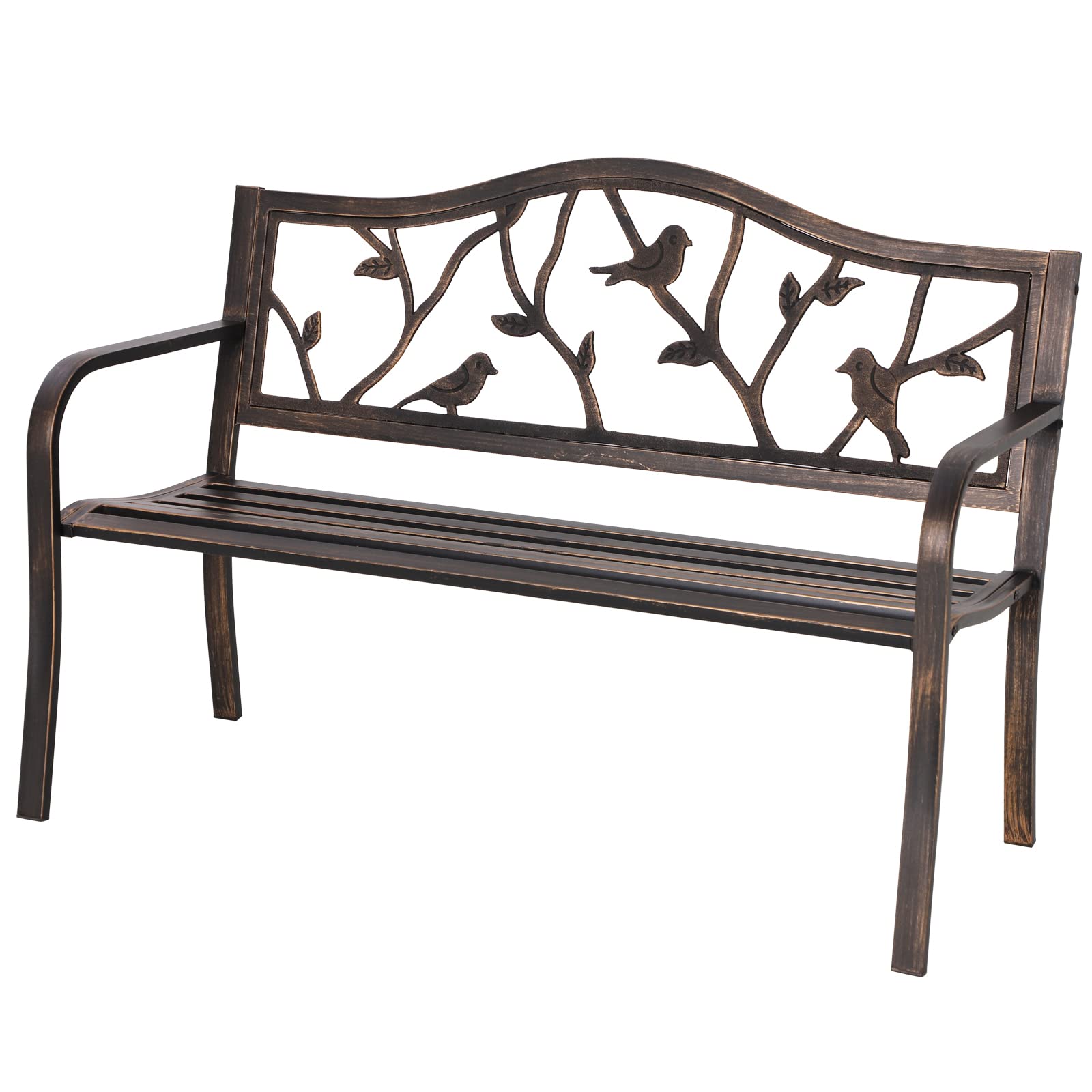 Sophia & William Outdoor Metal Bench Patio Garden Bench, Cast Iron Park Benches for Outside with Minimalist Backrest, Black