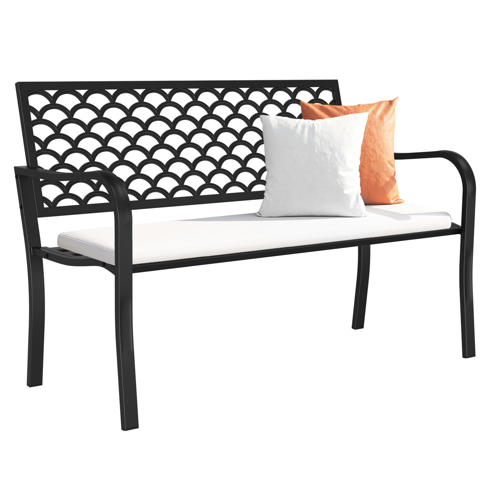 Outdoor Bench Garden Bench, Weatherproof Anti-Rust Heavy-Duty Outside Benches Clearance, Wrought Iron Metal Bench for Front Porch, Patio, Park