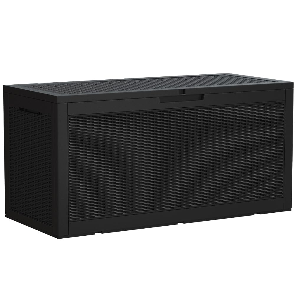 Devoko 100 Gallon Waterproof Large Resin Deck Box Indoor Outdoor Lockable Storage Container for Patio Furniture Cushions Garden Tools (100 Gallon, Black)