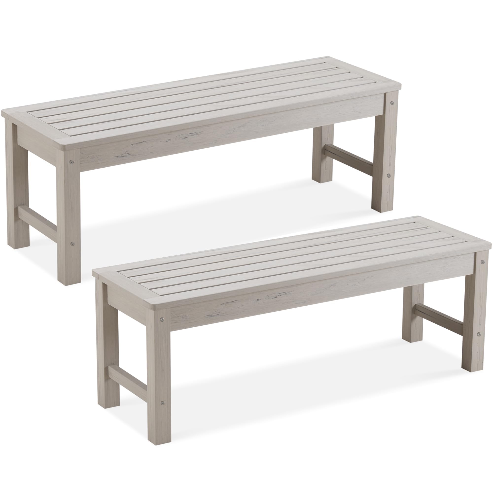 Psilvam Outdoor Bench, Two Person Poly Lumber Porch Bench, Weatherproof Garden Bench That Never Rot and Fade, All-Weather Patio Bench Suit for Garden, Porch, and Park (Grey)