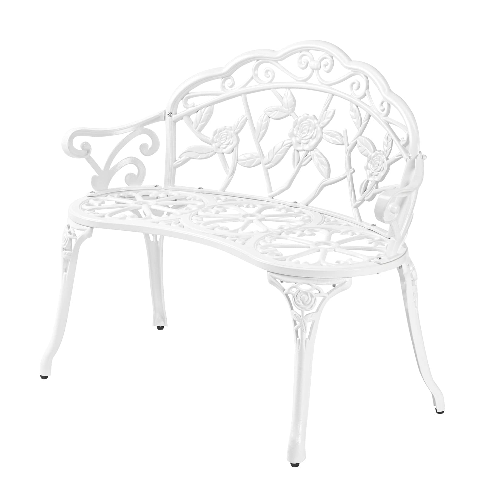 VINGLI 38.5" Patio Park Garden Outdoor Metal Rose Bench, 2-Person Cast Iron Cast Aluminium Frame Antique Finish Chair,Accented Lawn Front Porch Path Yard Decor Deck Furniture (Bronze, Rose)