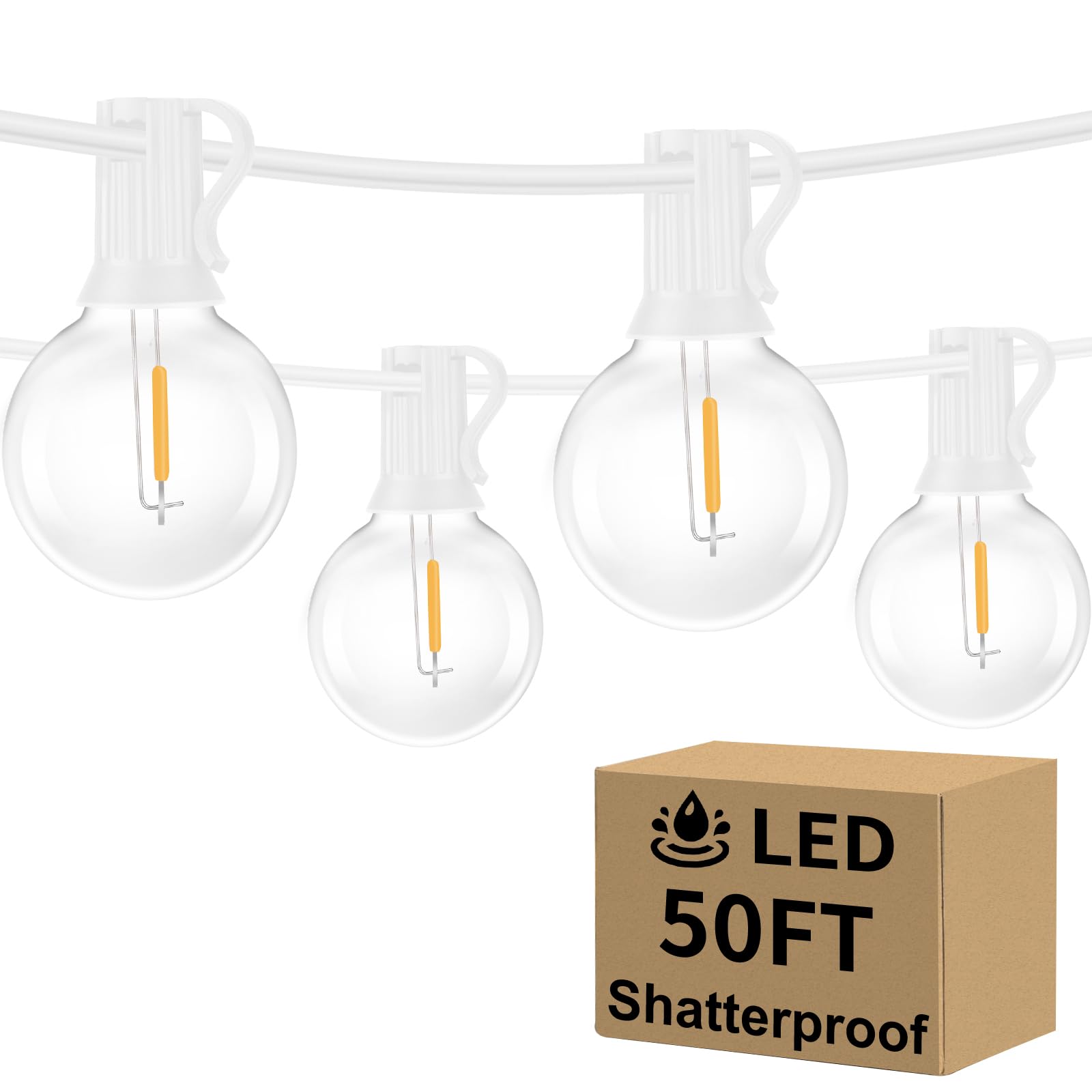 100ft 2-Pack Outdoor G40 LED Globe String Lights Dimmable Waterproof Shatterproof Light Strings with 52 Bulbs Connectable Commercial Hanging Lights for Christmas Patio House Backyard Balcony Party