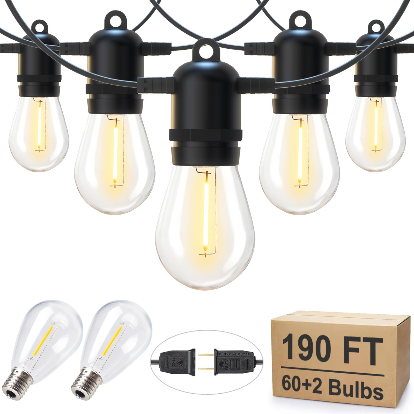 Brightown Outdoor String Lights, 50FT 25 G40 Bulbs Shatterproof Patio Lights, IP65 Waterproof Dimmable Hanging Connectable Globe LED Outdoor Lights for Backyard, Bistro, Porch, Deck, Balcony