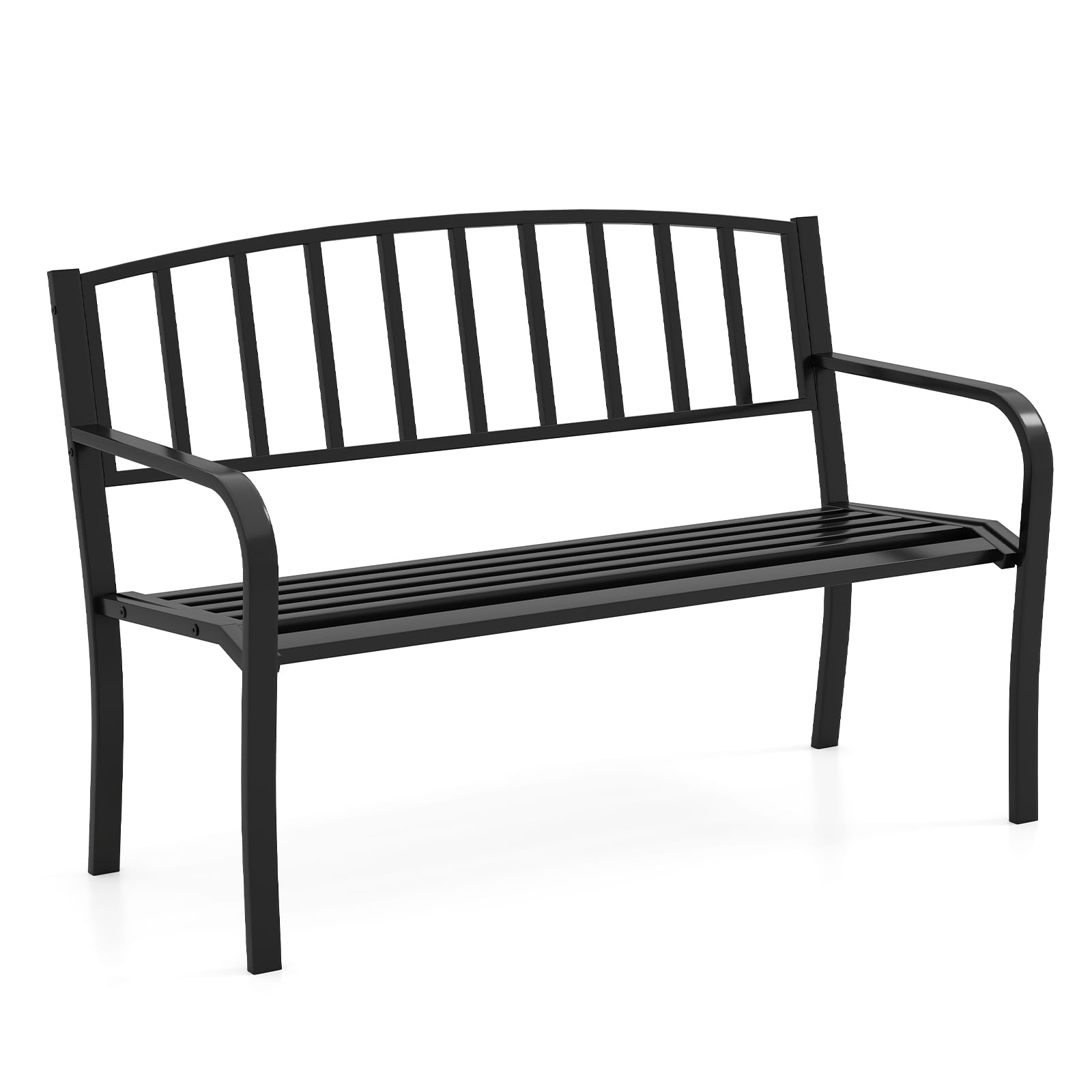 Tangkula Metal Patio Park Bench, Outdoor Garden Bench Loveseat for 2-3 People with Curved Armrests & Minimalist Backrest, Heavy-Duty Outdside Seating for Backyard, Poolside, Porch (Black)