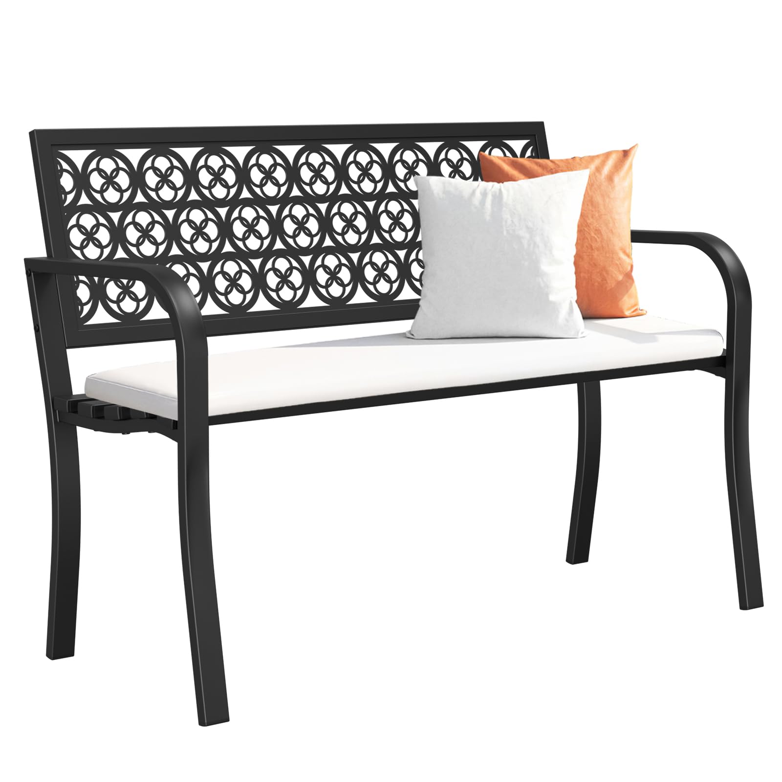 Outdoor Bench Garden Bench, Weatherproof Anti-Rust Heavy-Duty Outside Benches Clearance, Wrought Iron Metal Bench for Front Porch, Patio, Park