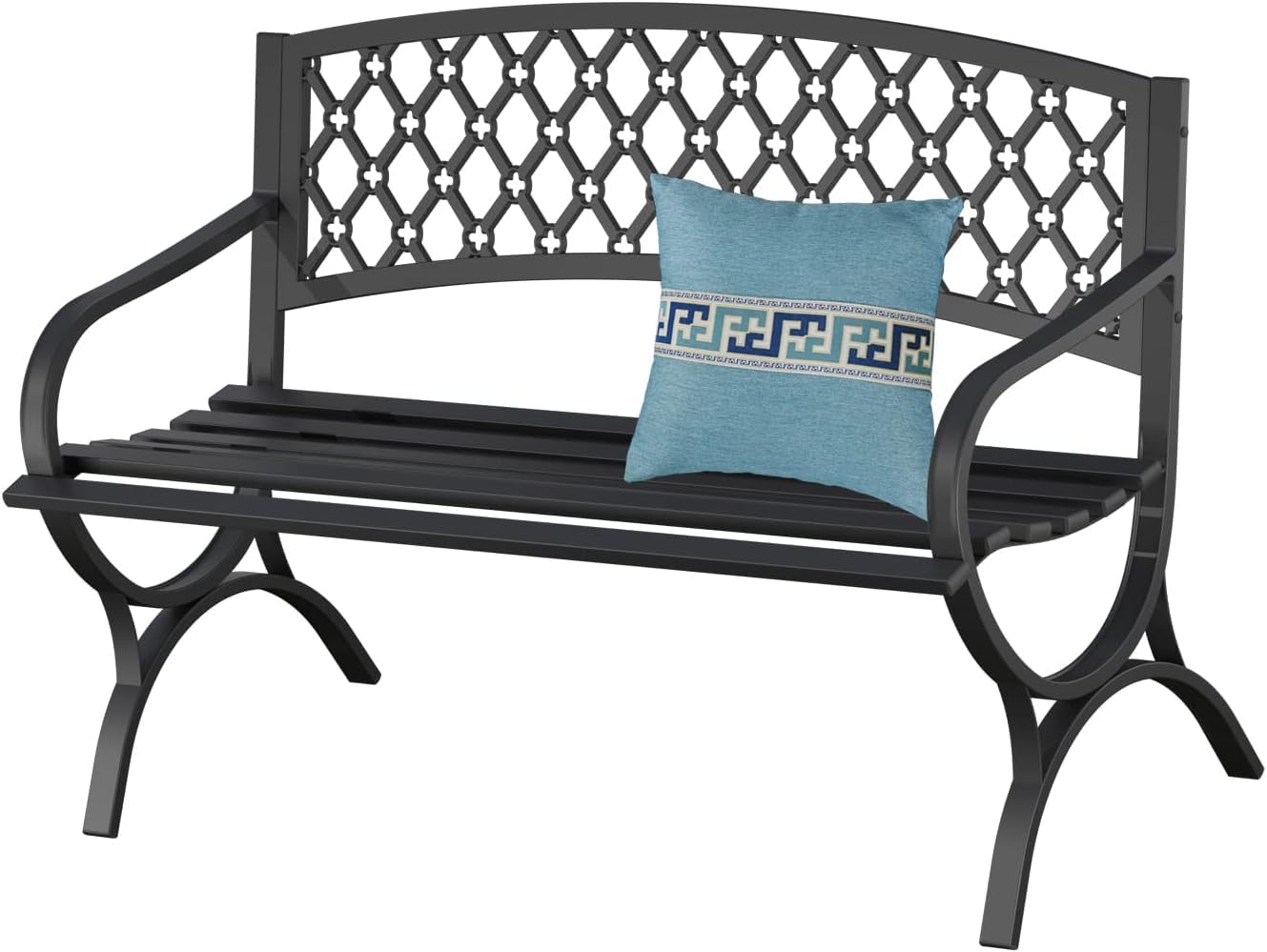 On Shine 50'' Outdoor Bench Weatherproof, Cast Iron All Metal Frame Garden Bench, Anti-Rust Patio Park Bench Clearance for Front Porch, Yard, Lawn, Deck