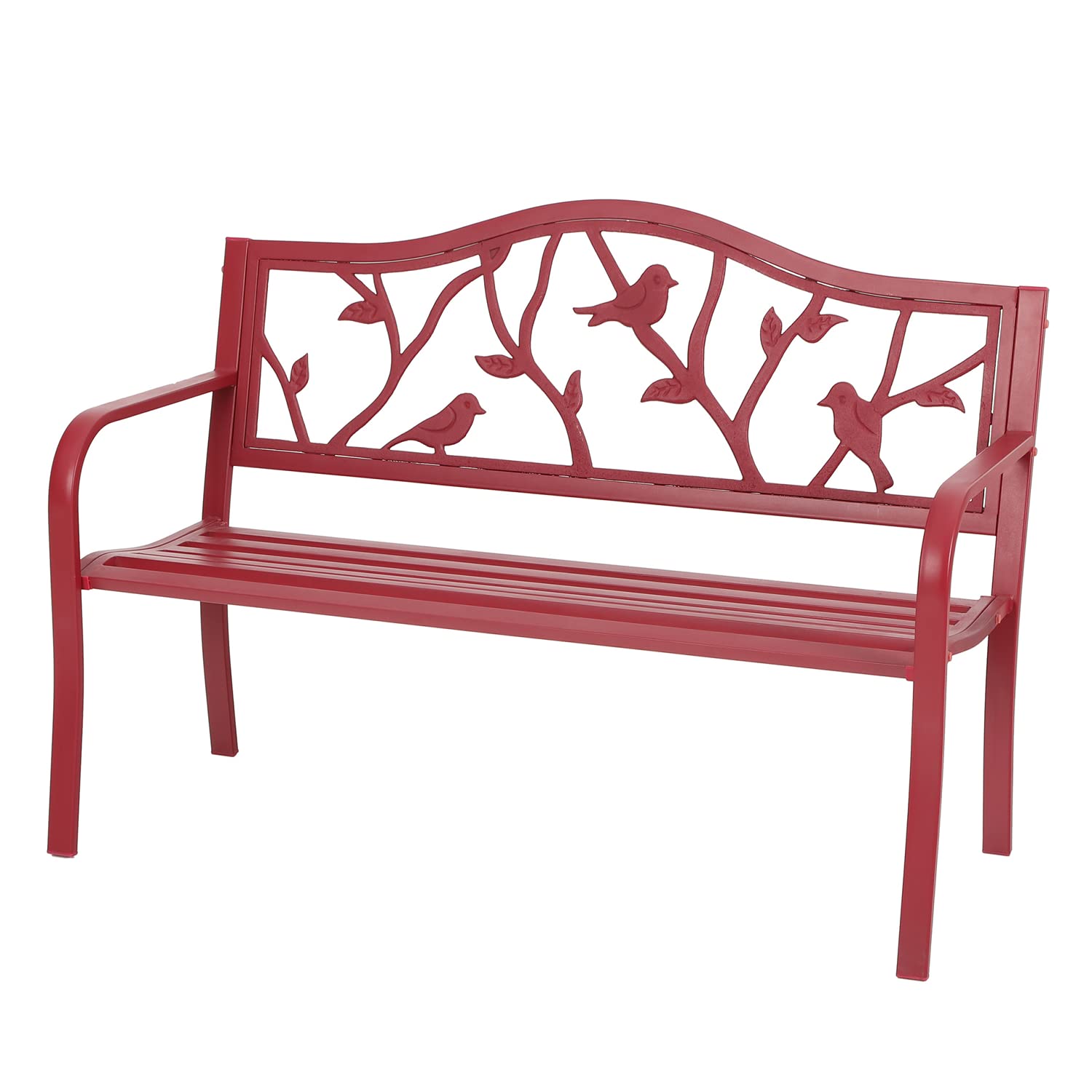 Sophia & William Outdoor Metal Bench Patio Garden Bench, Cast Iron Park Benches for Outside with Minimalist Backrest, Black
