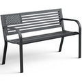 Outdoor Bench, Garden Patio Park Entryway Metal Bench with Comfortable Backrest, Sturdy Heavy Duty Loveseat Front Porch Backyard Lawn Furniture for Outside