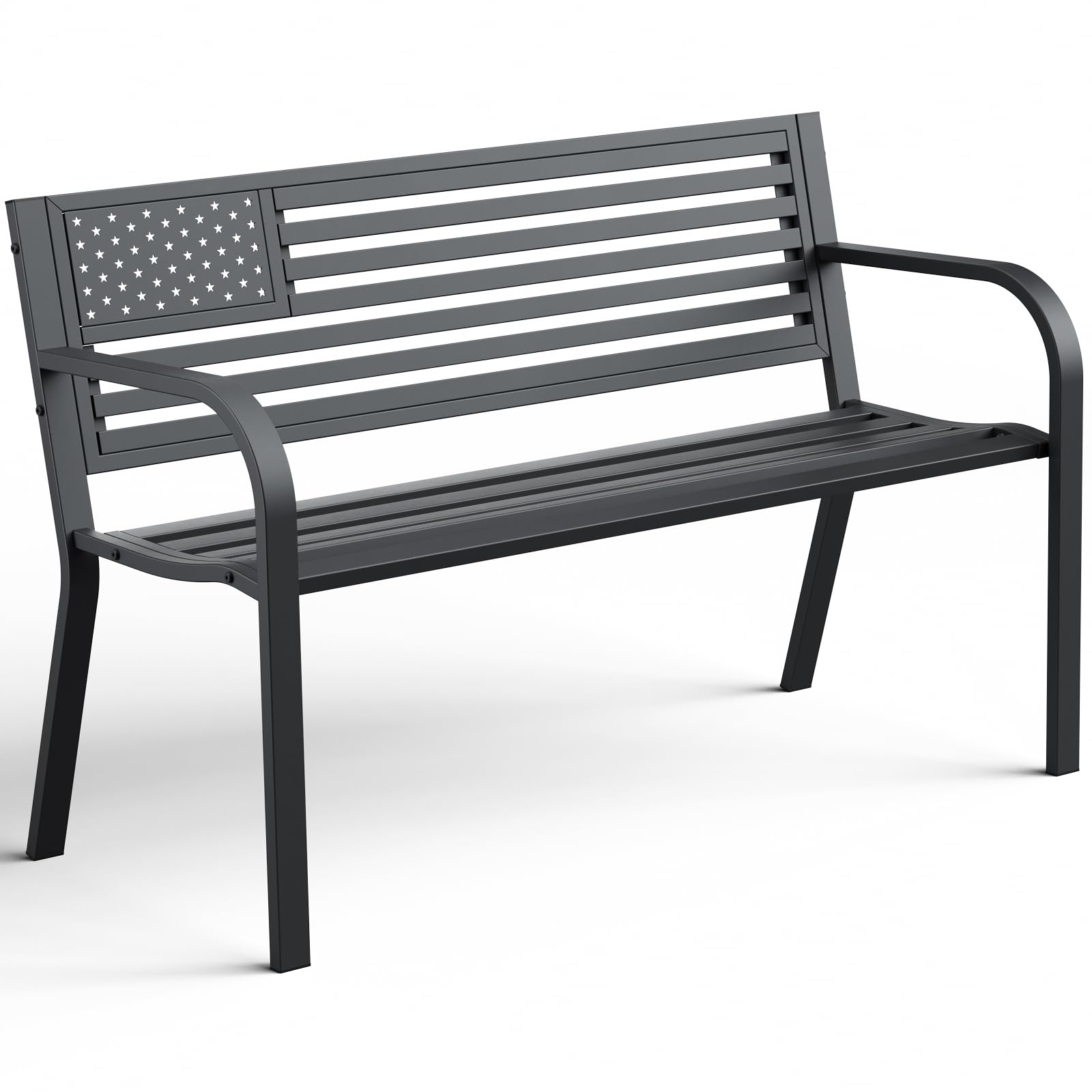 Outdoor Bench, Garden Patio Park Entryway Metal Bench with Comfortable Backrest, Sturdy Heavy Duty Loveseat Front Porch Backyard Lawn Furniture for Outside