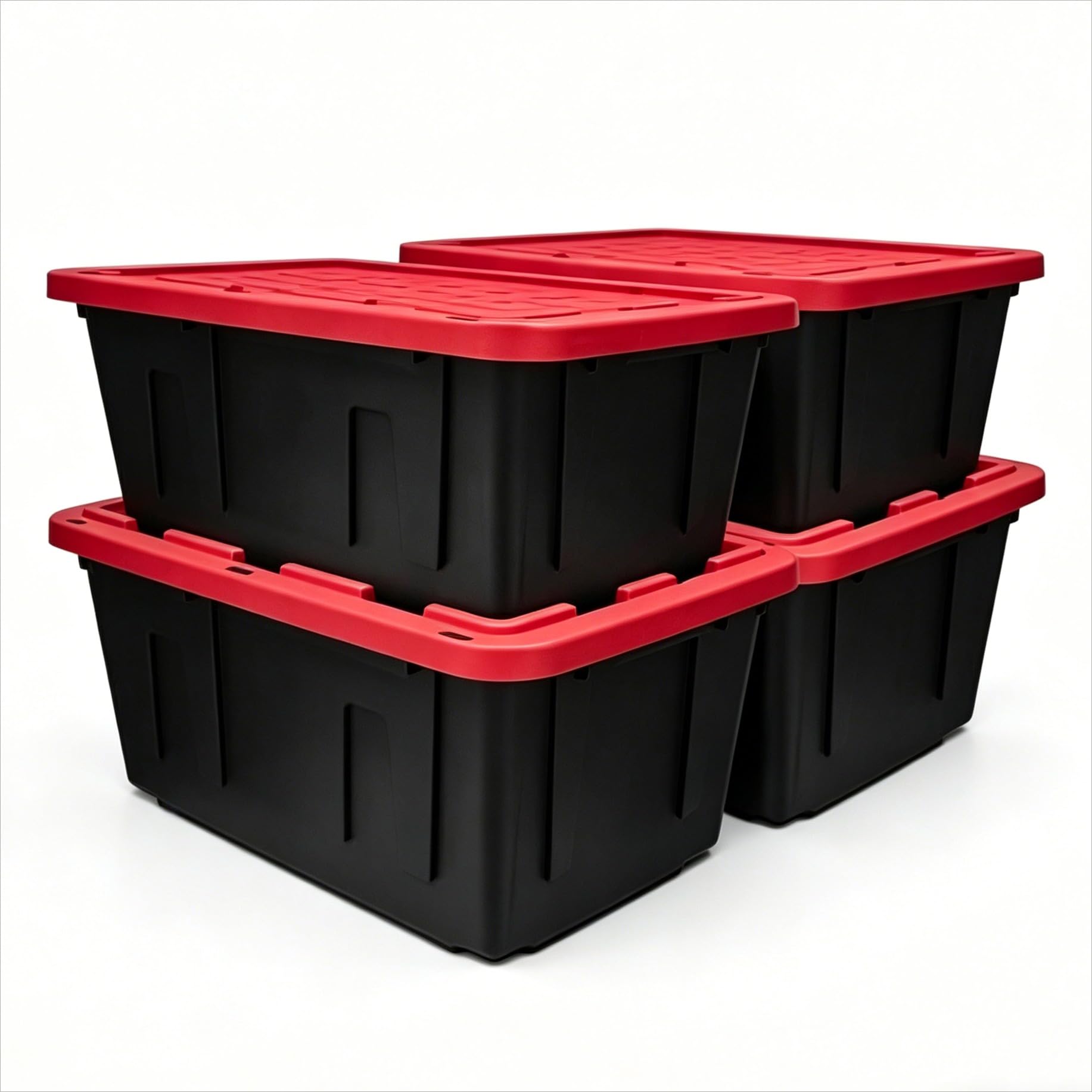 12-gallon Plastic Storage Box, Sturdy and Durable with A Lockable Lid, Suitable for Outdoor, Garage, Basement and Indoor Item Organization, Stackable Storage Box, Black Base and Red Lid