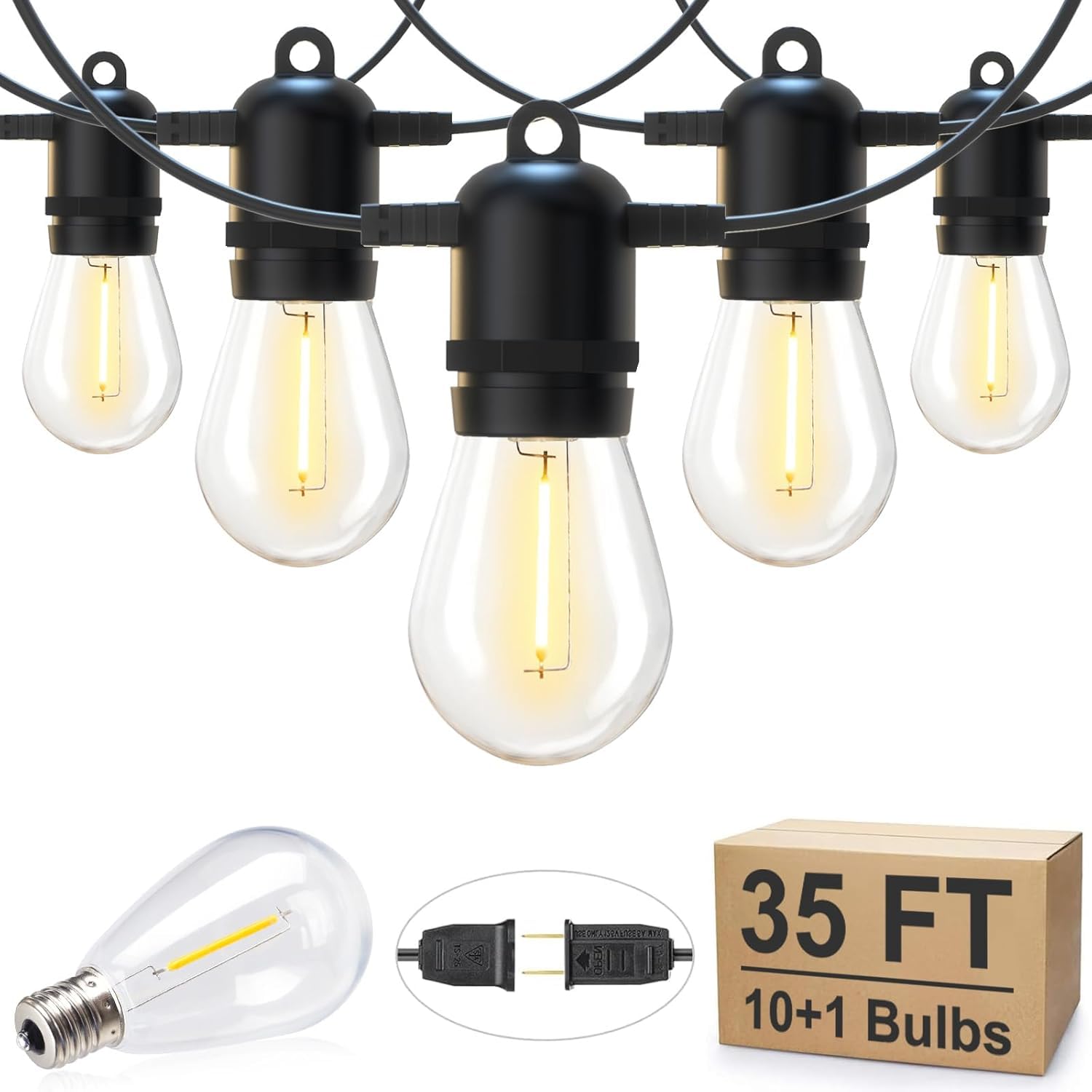 Brightown Outdoor String Lights, 50FT 25 G40 Bulbs Shatterproof Patio Lights, IP65 Waterproof Dimmable Hanging Connectable Globe LED Outdoor Lights for Backyard, Bistro, Porch, Deck, Balcony