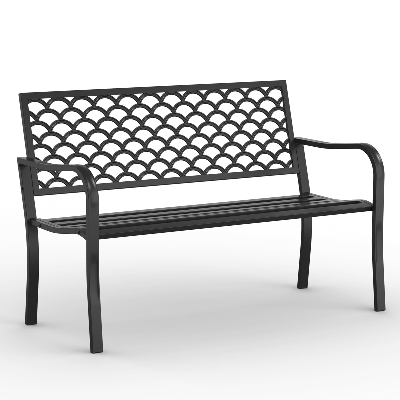 On Shine 50'' Outdoor Bench Weatherproof, Cast Iron All Metal Frame Garden Bench, Anti-Rust Patio Park Bench Clearance for Front Porch, Yard, Lawn, Deck