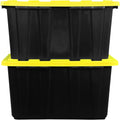 BLACK & YELLOW 27-Gallon Storage Bin with Snap-on Lid, Heavy Duty Plastic Storage Bins with Lid, Stackable, 2 Pack