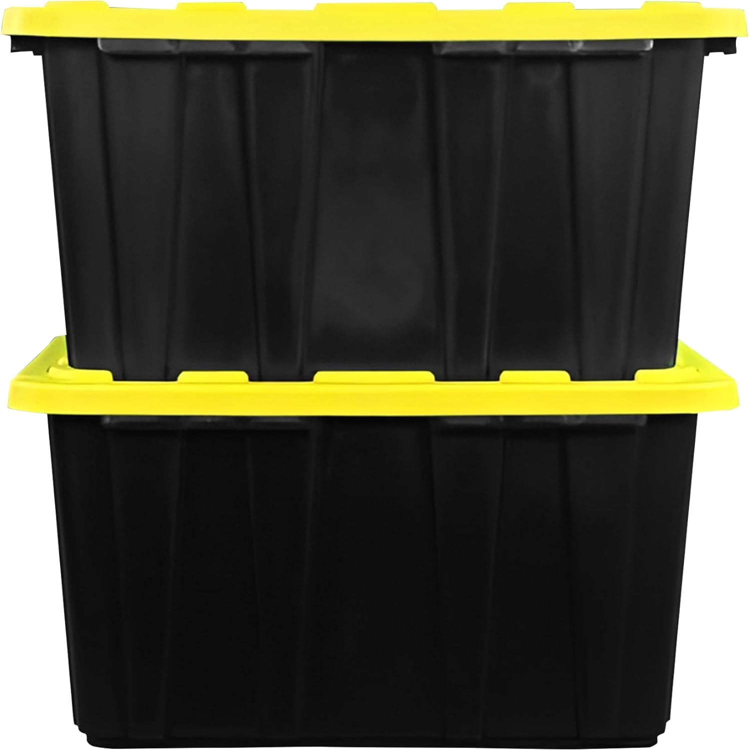 BLACK & YELLOW 27-Gallon Storage Bin with Snap-on Lid, Heavy Duty Plastic Storage Bins with Lid, Stackable, 2 Pack