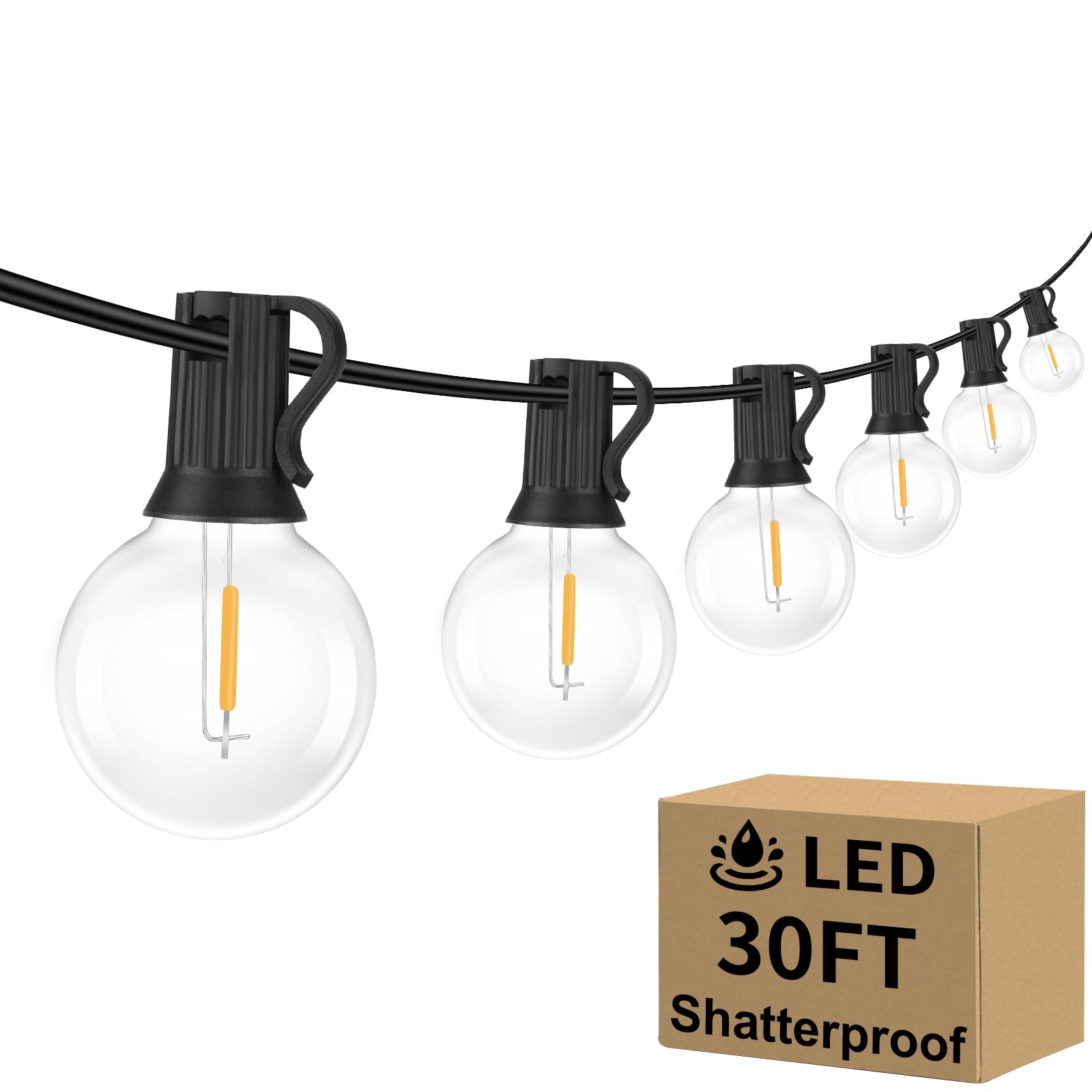 100ft 2-Pack Outdoor G40 LED Globe String Lights Dimmable Waterproof Shatterproof Light Strings with 52 Bulbs Connectable Commercial Hanging Lights for Christmas Patio House Backyard Balcony Party