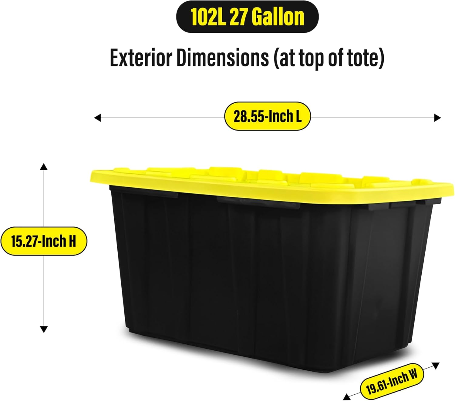 BLACK & YELLOW 27-Gallon Storage Bin with Snap-on Lid, Heavy Duty Plastic Storage Bins with Lid, Stackable, 2 Pack