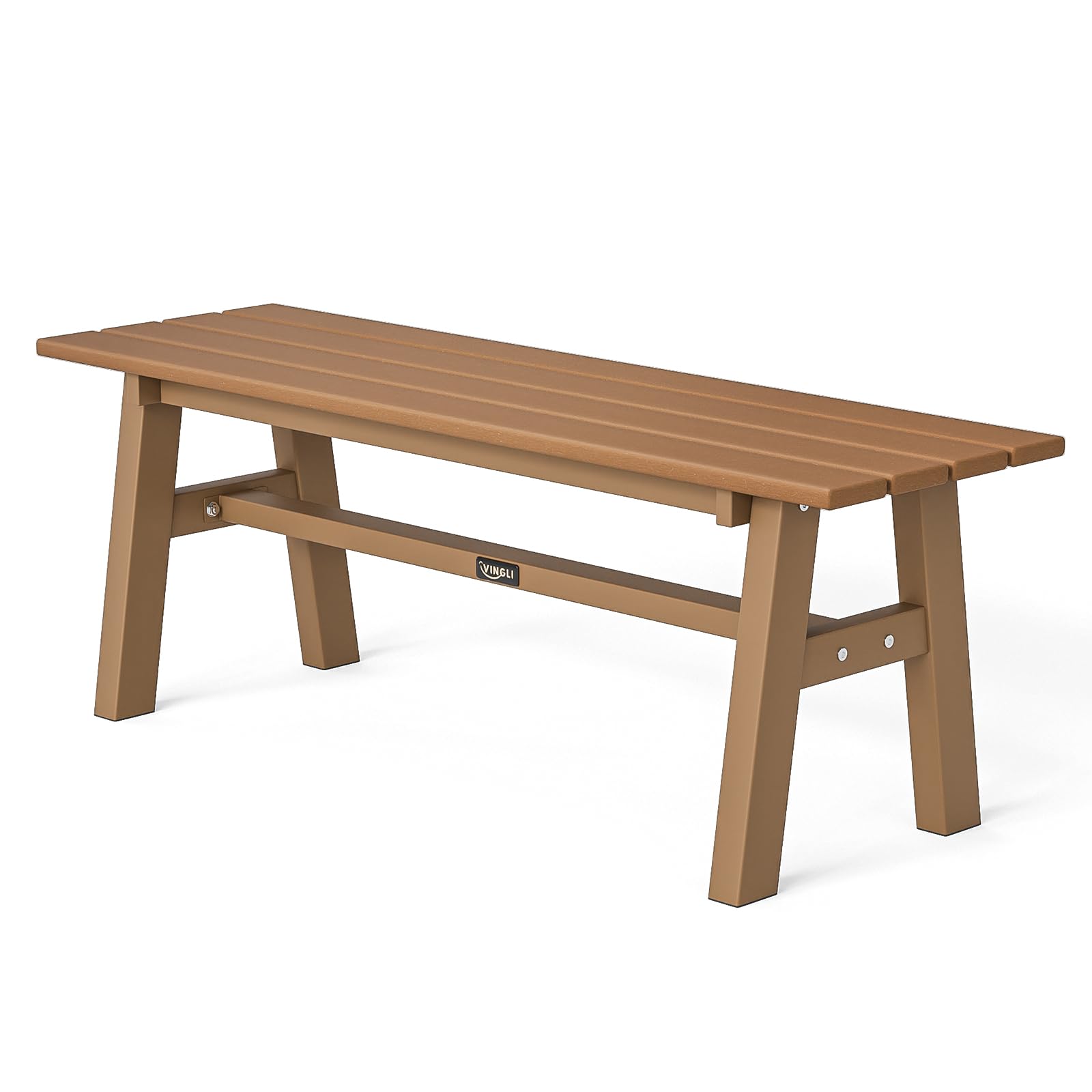 VINGLI 47” Outdoor HDPE Bench, Weatherproof Garden Bench w/Metal Legs, Poly Lumber Porch Benches, 660 LBS Capacity Outdoor Backless Patio Benches for Entryway Deck (Black)