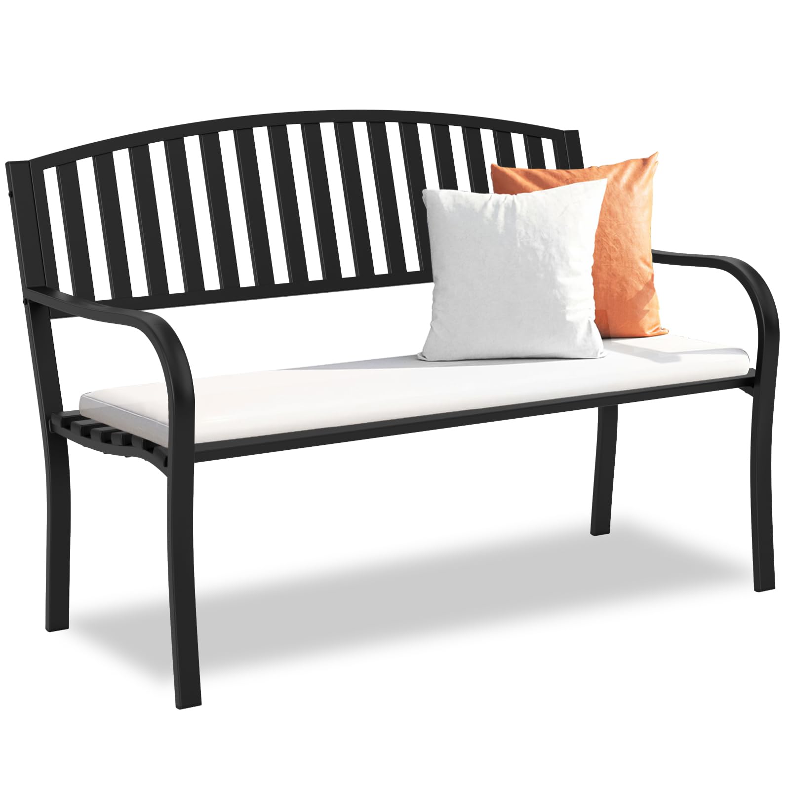 Outdoor Bench Garden Bench, Weatherproof Anti-Rust Heavy-Duty Outside Benches Clearance, Wrought Iron Metal Bench for Front Porch, Patio, Park