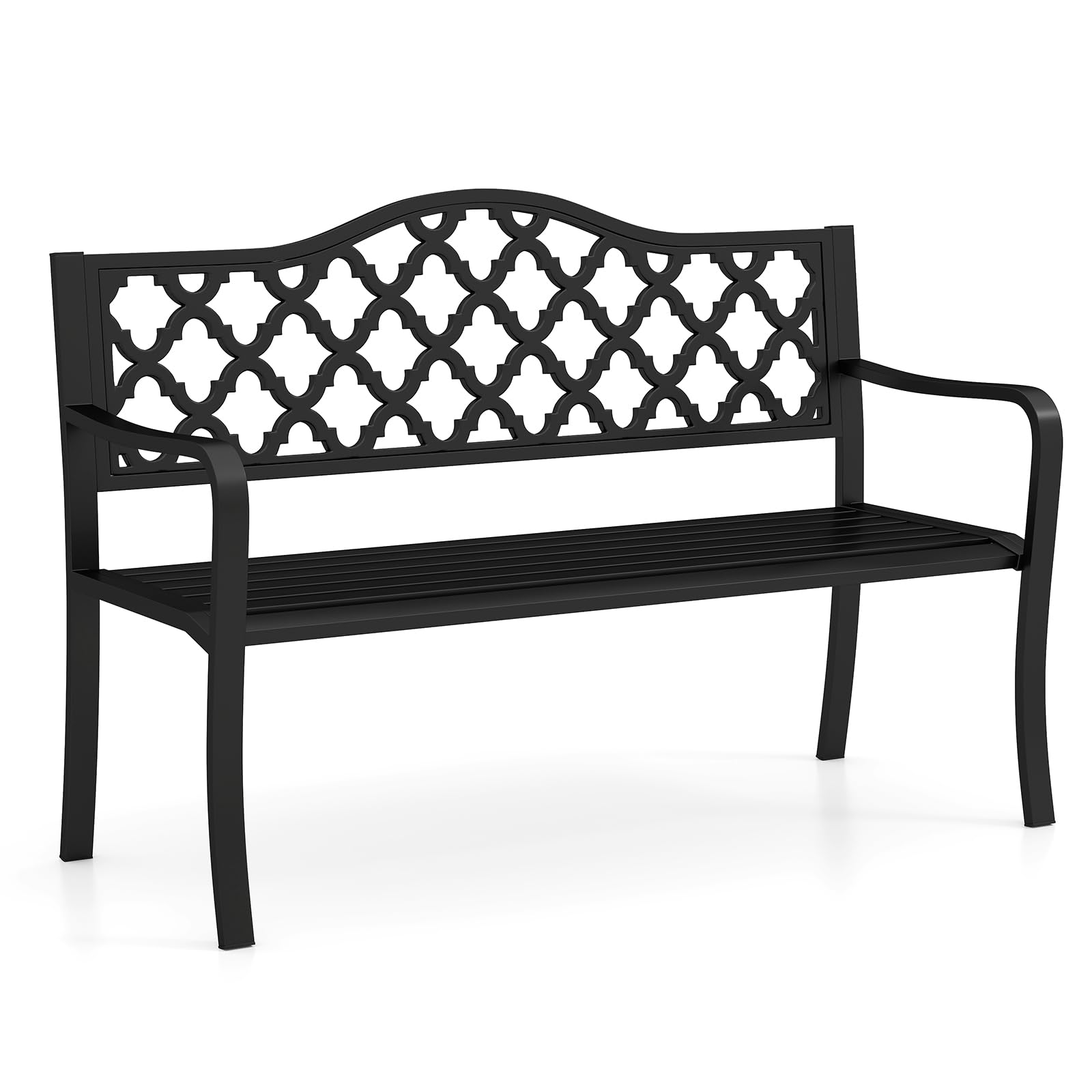 Tangkula Metal Patio Park Bench, Outdoor Garden Bench Loveseat for 2-3 People with Curved Armrests & Minimalist Backrest, Heavy-Duty Outdside Seating for Backyard, Poolside, Porch (Black)