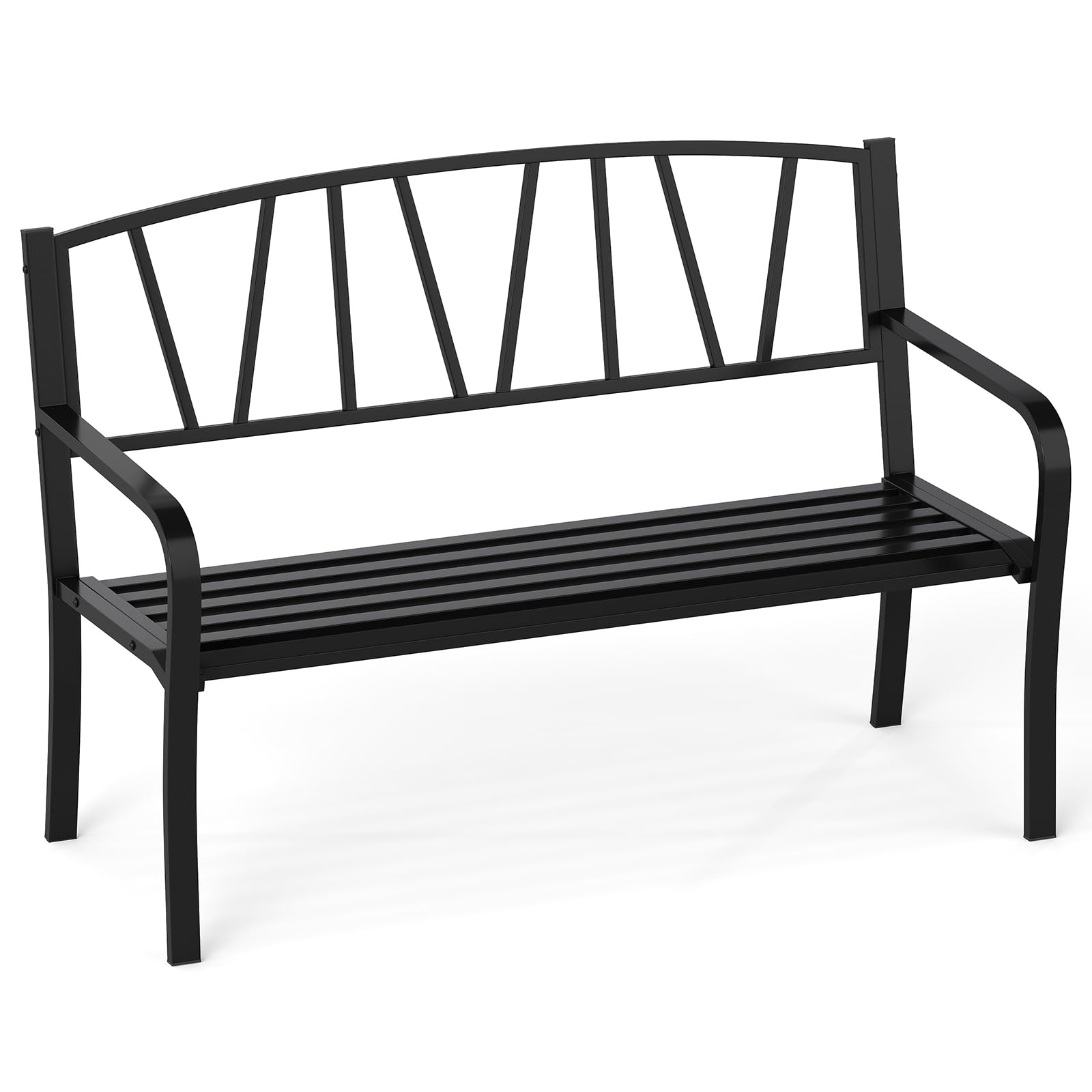 Tangkula Metal Patio Park Bench, Outdoor Garden Bench Loveseat for 2-3 People with Curved Armrests & Minimalist Backrest, Heavy-Duty Outdside Seating for Backyard, Poolside, Porch (Black)