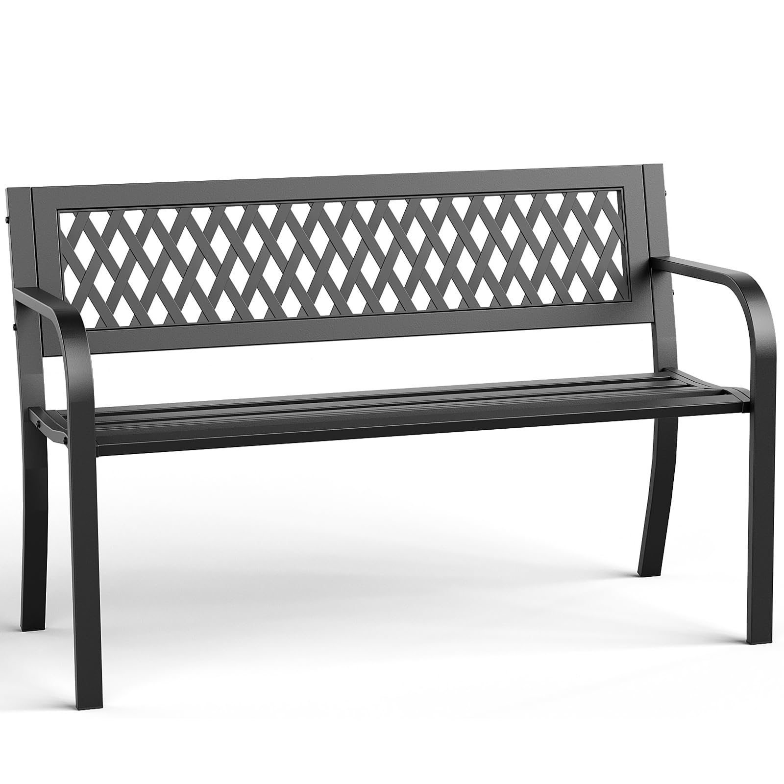 Outdoor Bench, Garden Patio Park Entryway Metal Bench with Comfortable Backrest, Sturdy Heavy Duty Loveseat Front Porch Backyard Lawn Furniture for Outside