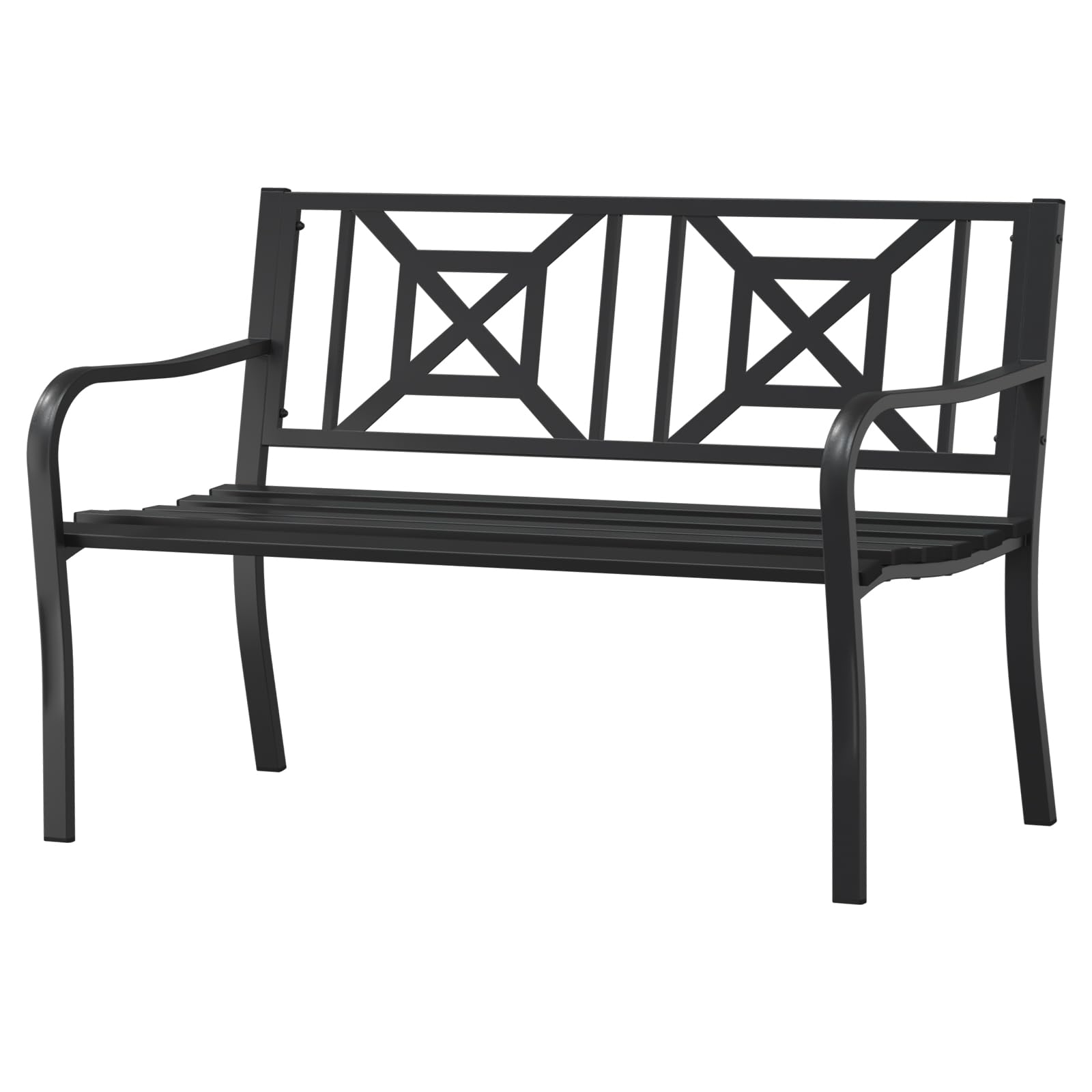 On Shine 50'' Outdoor Bench Weatherproof, Cast Iron All Metal Frame Garden Bench, Anti-Rust Patio Park Bench Clearance for Front Porch, Yard, Lawn, Deck
