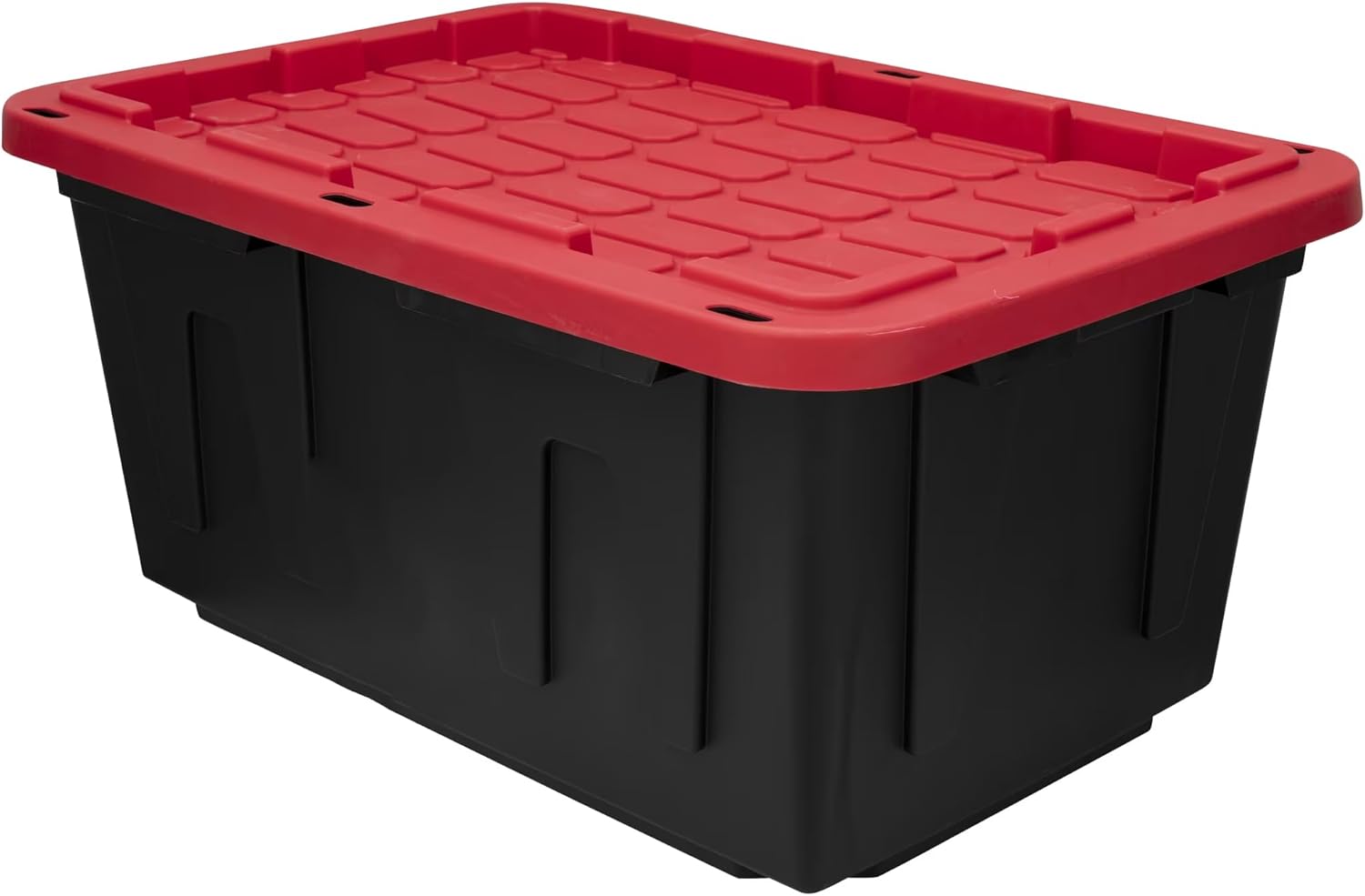 27 Gallon Large Storage Bin with Snap Lid, Black and Red, Heavy Duty Plastic Storage Container,Stackable & Nestable, Suitable for Garages, Basements or Outdoors