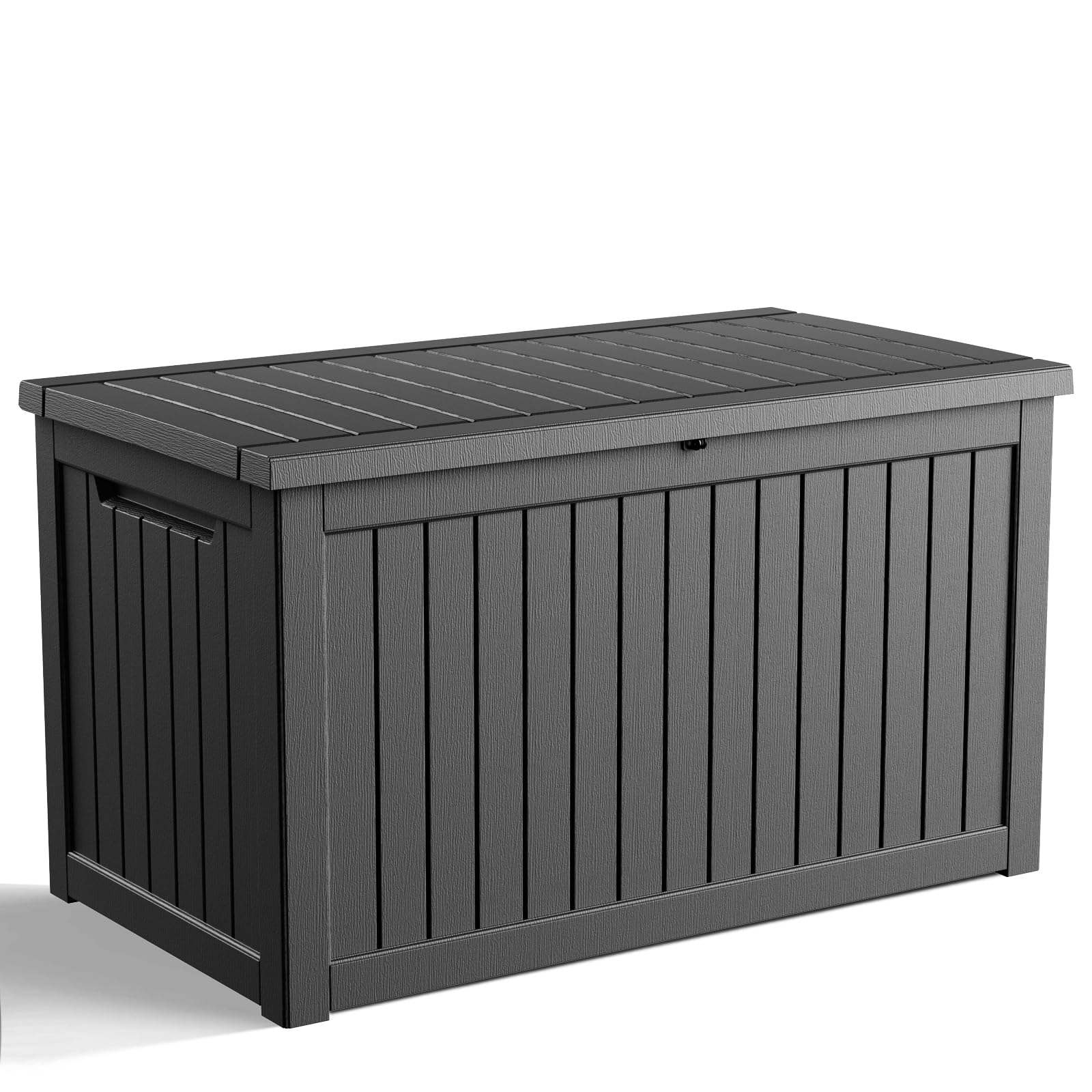 PatioZen 90 Gallon Resin Deck Box, Lockable Patio Outdoor Storage Box for Furniture, Garden Tools and Tools Storage, Waterproof Outside Storage Box - Black