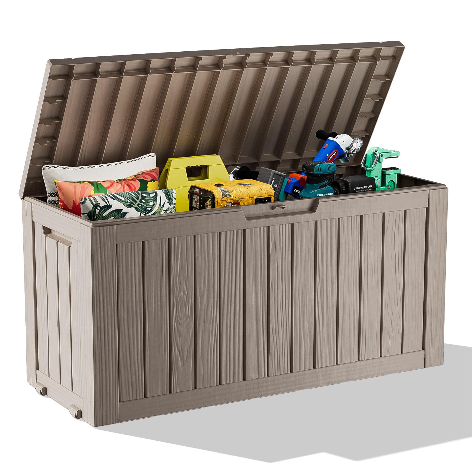 PatioZen 90 Gallon Resin Deck Box, Lockable Patio Outdoor Storage Box for Furniture, Garden Tools and Tools Storage, Waterproof Outside Storage Box - Black