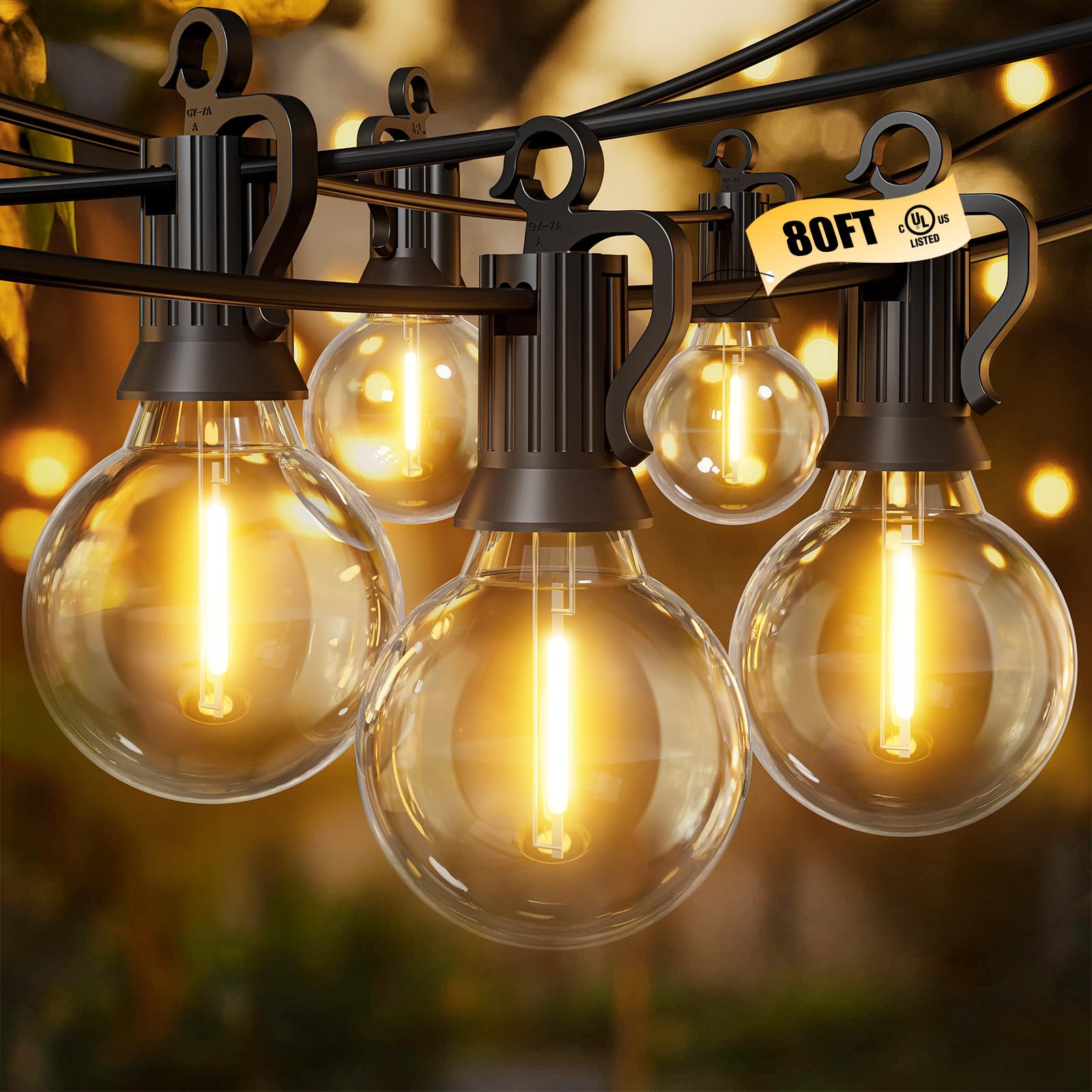 Brightown Outdoor String Lights, 50FT 25 G40 Bulbs Shatterproof Patio Lights, IP65 Waterproof Dimmable Hanging Connectable Globe LED Outdoor Lights for Backyard, Bistro, Porch, Deck, Balcony