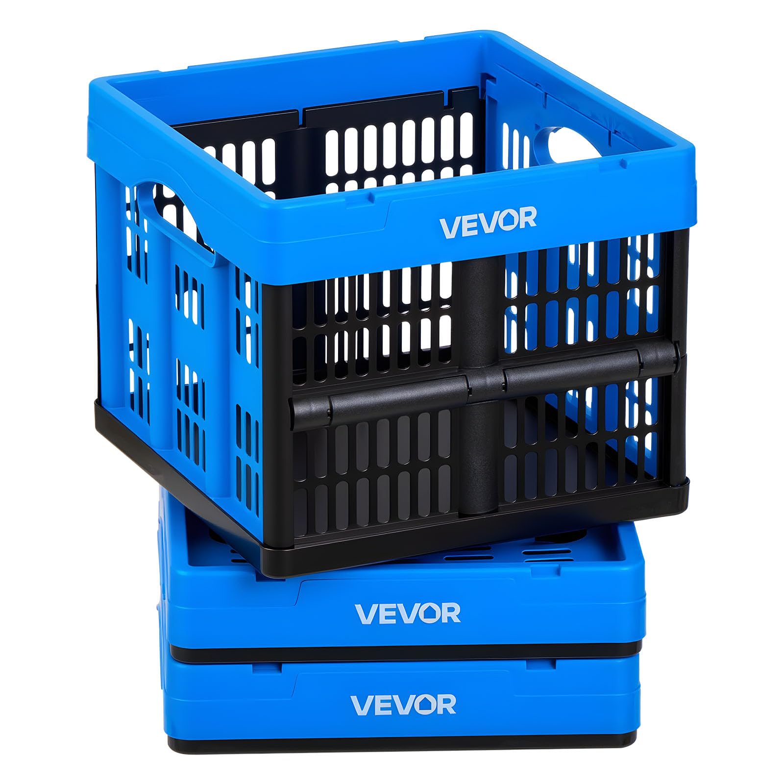VEVOR 65L Collapsible Storage Bins with Lids 3 Packs, Stackable Utility Crates with Handles, Large Folding Containers for Organizing Tools, Books, Food, Drinks, Camping&Transport