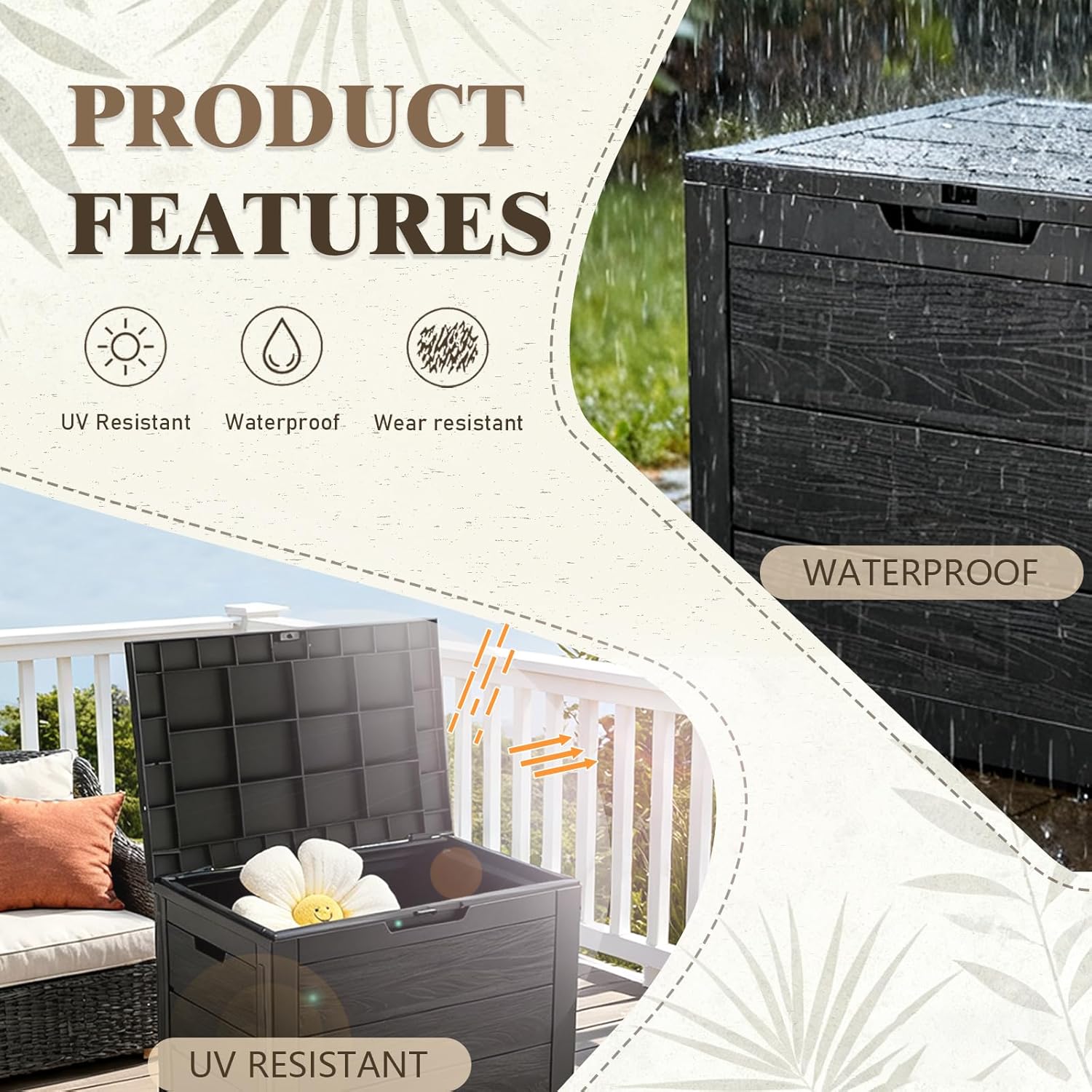 35 Gallon Outdoor Storage Box Waterproof,Deck Boxes Outdoor Waterproof,Resin Deck Box Delivery Boxes for Outside for Package Delivery,Patio Cushions,Gardening Tools,UV Resistant