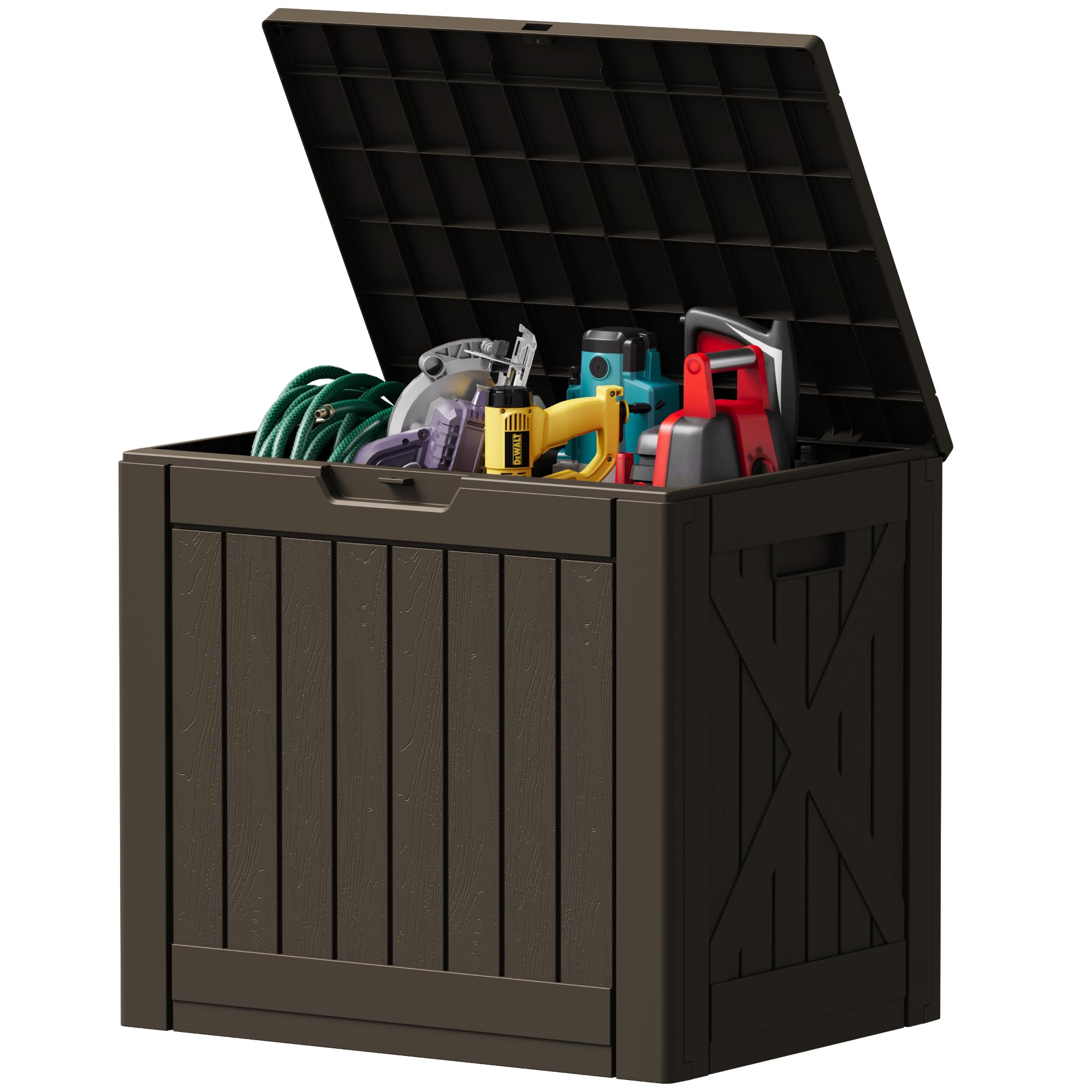 Devoko 78 Gallon Deck Box, Waterproof Resin Outdoor Storage Box for Outside and Patio, Outdoor Storage Bench Lockable for Patio Furniture, Garden Tools and Pool Supplies (Black, 78 Gallon)