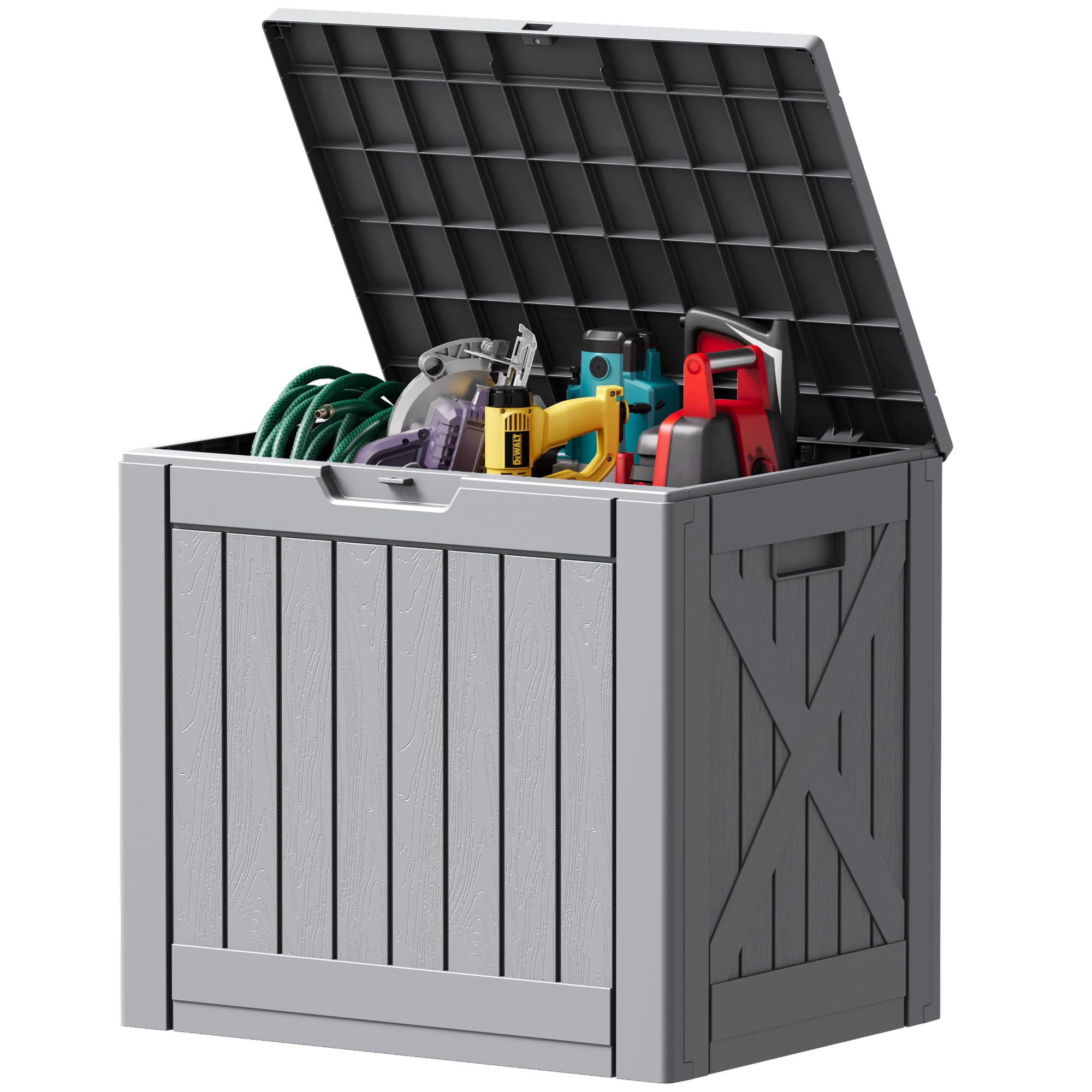 Devoko 78 Gallon Deck Box, Waterproof Resin Outdoor Storage Box for Outside and Patio, Outdoor Storage Bench Lockable for Patio Furniture, Garden Tools and Pool Supplies (Black, 78 Gallon)