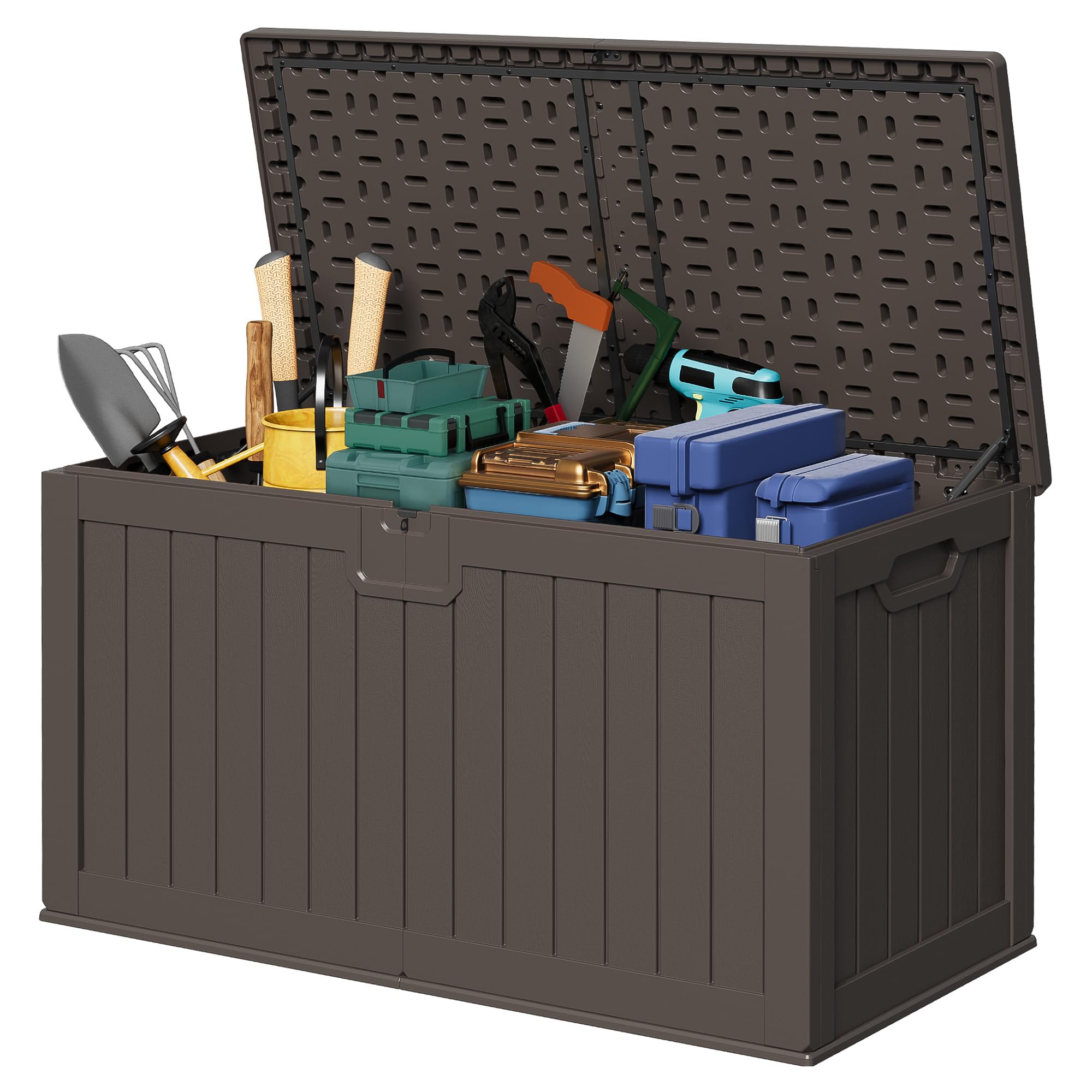 Devoko 78 Gallon Deck Box, Waterproof Resin Outdoor Storage Box for Outside and Patio, Outdoor Storage Bench Lockable for Patio Furniture, Garden Tools and Pool Supplies (Black, 78 Gallon)