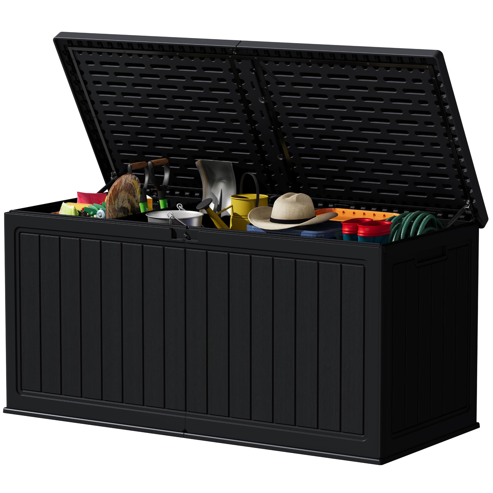 Devoko 78 Gallon Deck Box, Waterproof Resin Outdoor Storage Box for Outside and Patio, Outdoor Storage Bench Lockable for Patio Furniture, Garden Tools and Pool Supplies (Black, 78 Gallon)