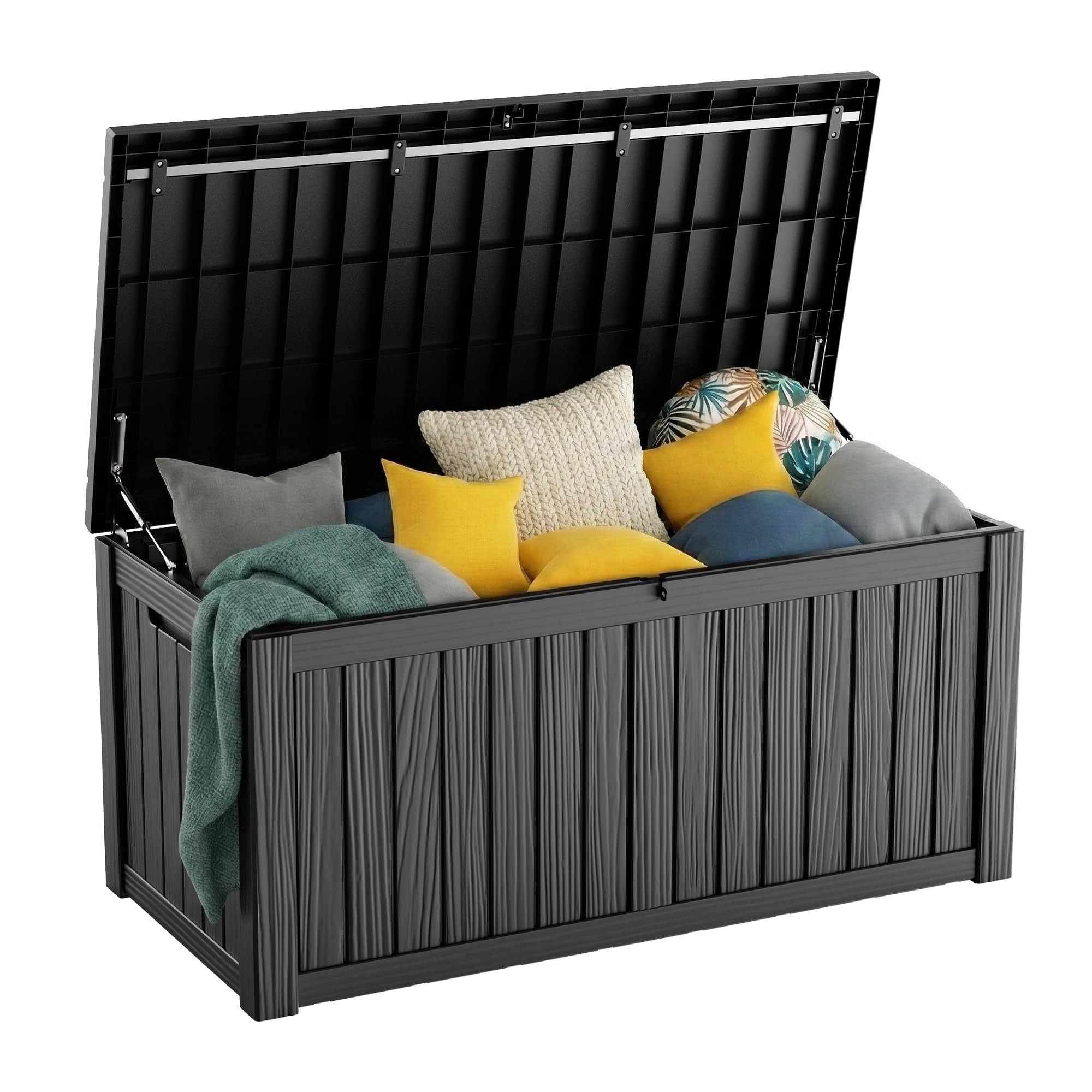 PatioZen 90 Gallon Resin Deck Box, Lockable Patio Outdoor Storage Box for Furniture, Garden Tools and Tools Storage, Waterproof Outside Storage Box - Black