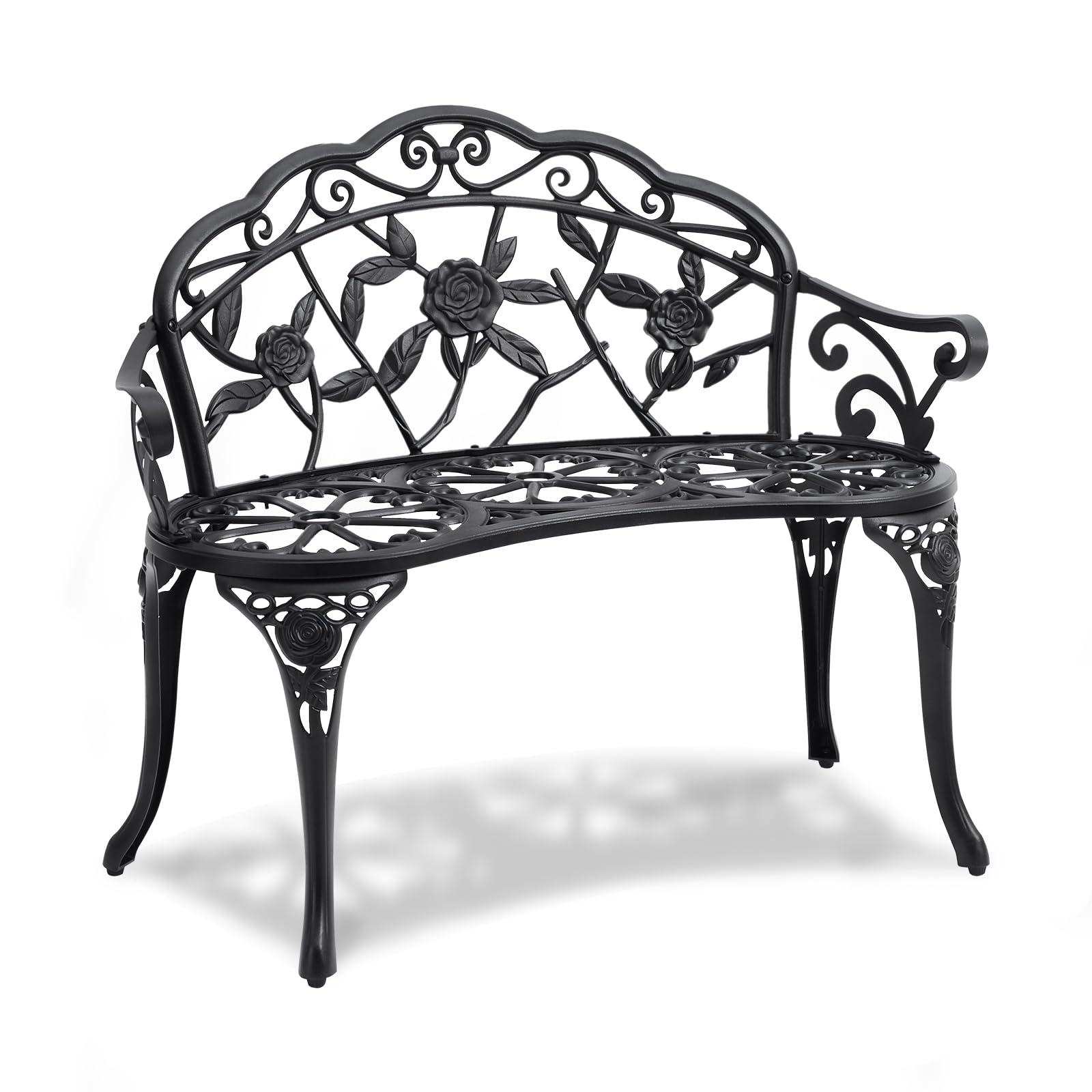 VEVOR Outdoor Bench, 46" Iron Steel Frame Garden Park Bench with Mesh Pattern and Plastic Backrest Armrests, Patio Bench for Garden, Park, Yard, Front Porch