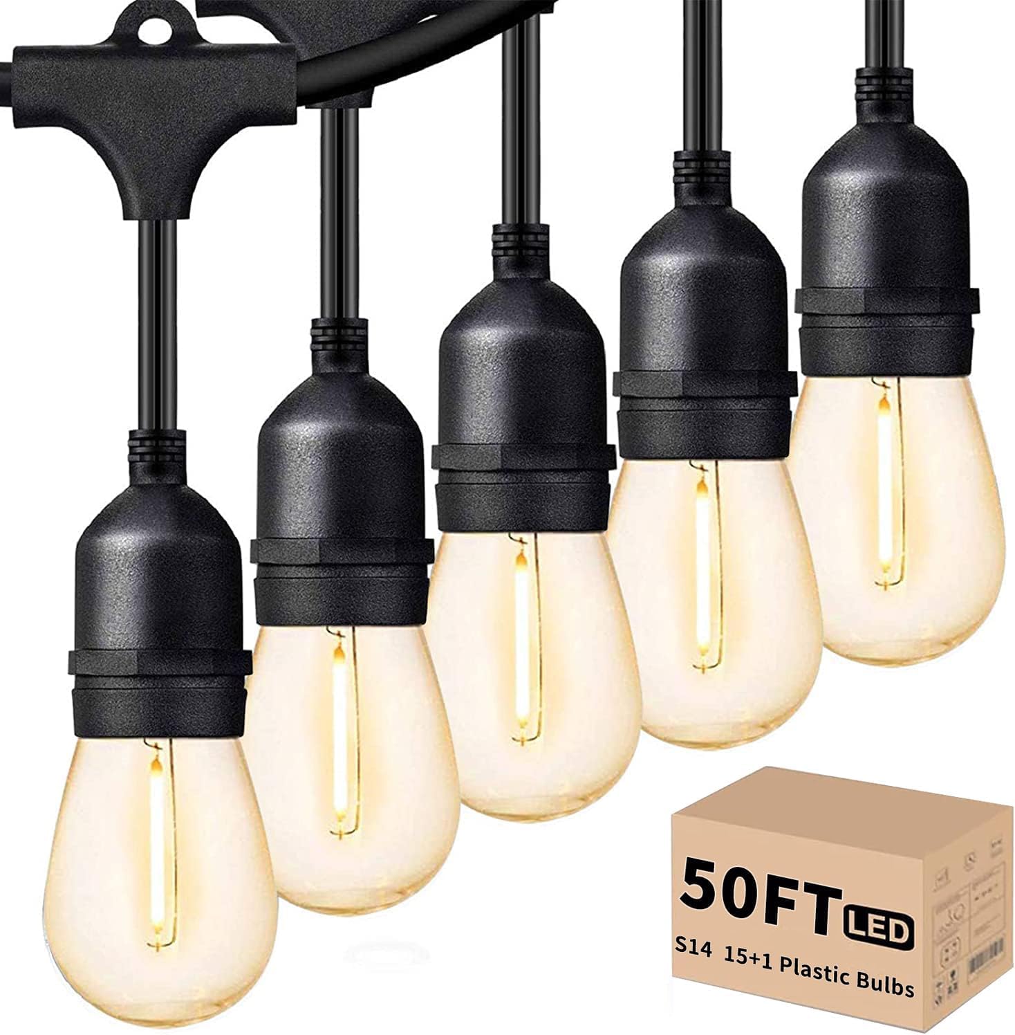 Svater Outdoor String Lights Led 105FT, Commercial Grade Patio Light with 1W Dimmable S14 Shatterproof Bulbs, ETL Listed Heavy-Duty Outside Waterproof Cafe Bistro Market Lighting Warm White