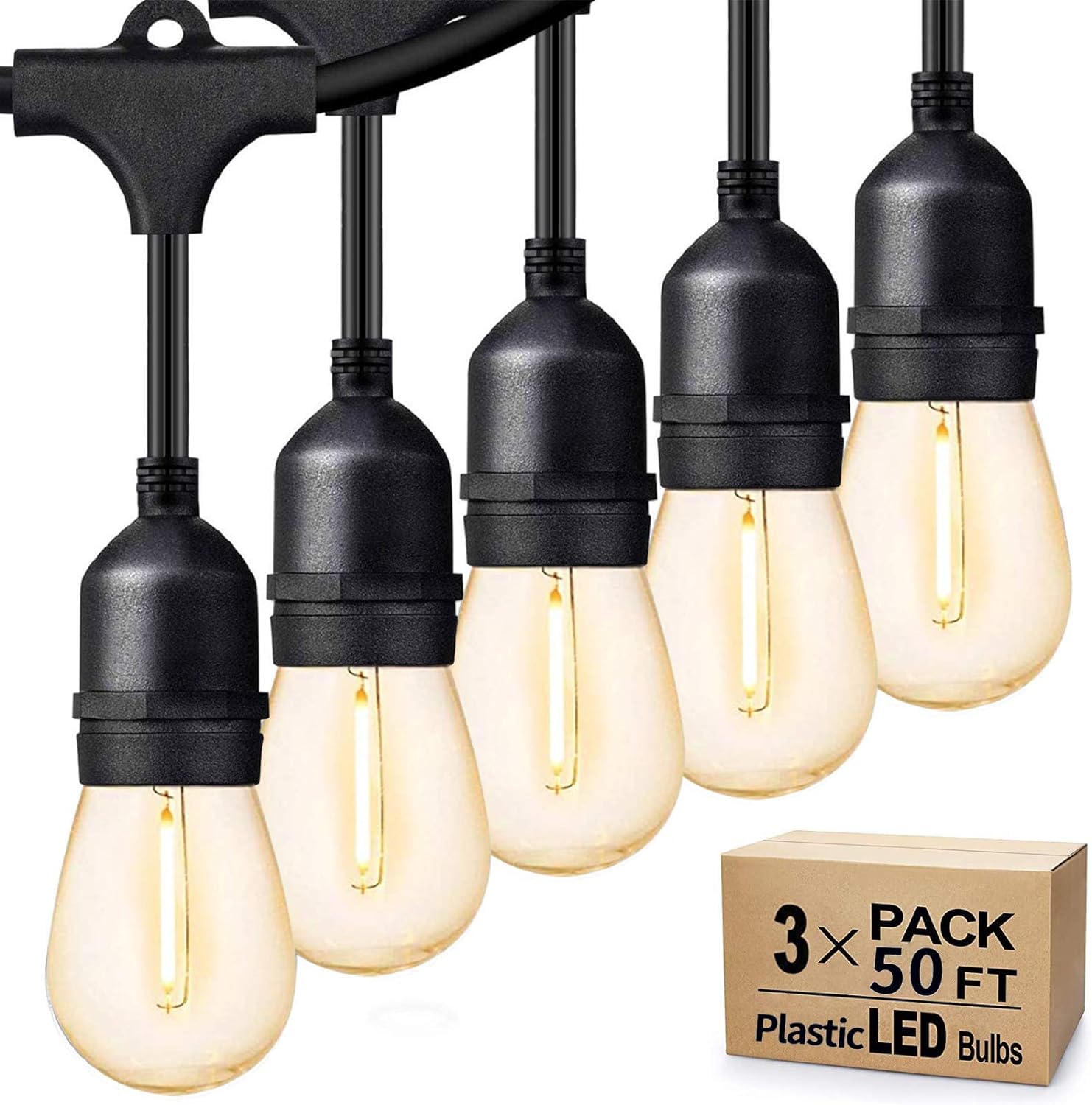 Svater Outdoor String Lights Led 105FT, Commercial Grade Patio Light with 1W Dimmable S14 Shatterproof Bulbs, ETL Listed Heavy-Duty Outside Waterproof Cafe Bistro Market Lighting Warm White